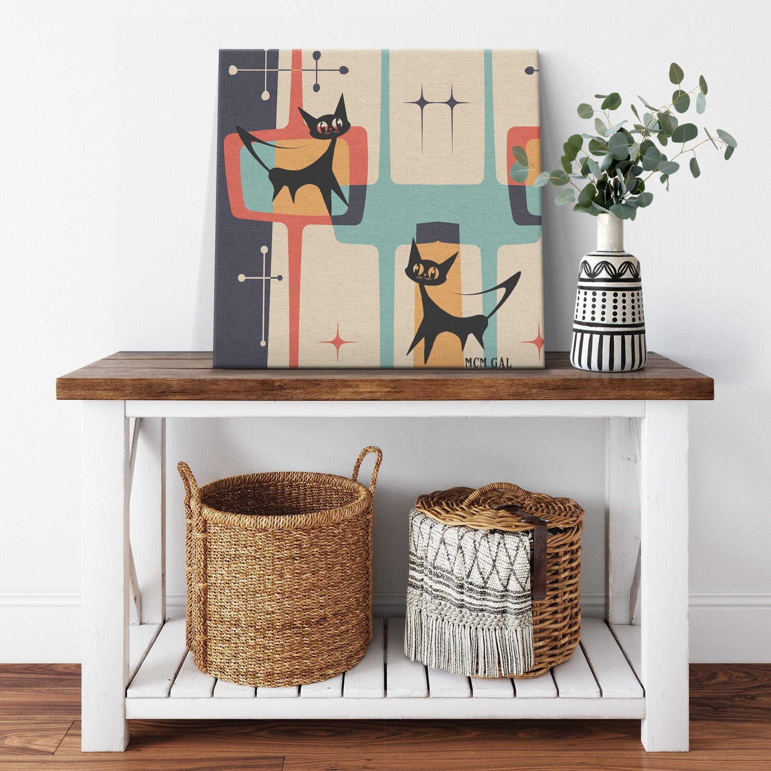 Atomic Cat, Mid Century Modern Geometric, Abstract Retro Wall Art Wall Art