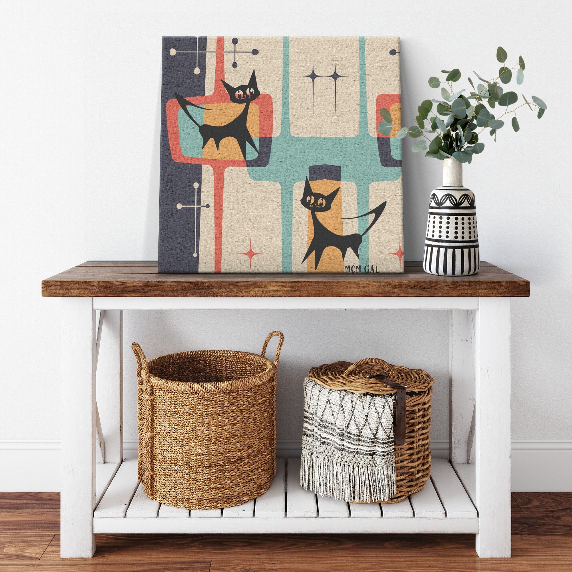 Atomic Cat, Mid Century Modern Geometric, Abstract Retro Wall Art Wall Art