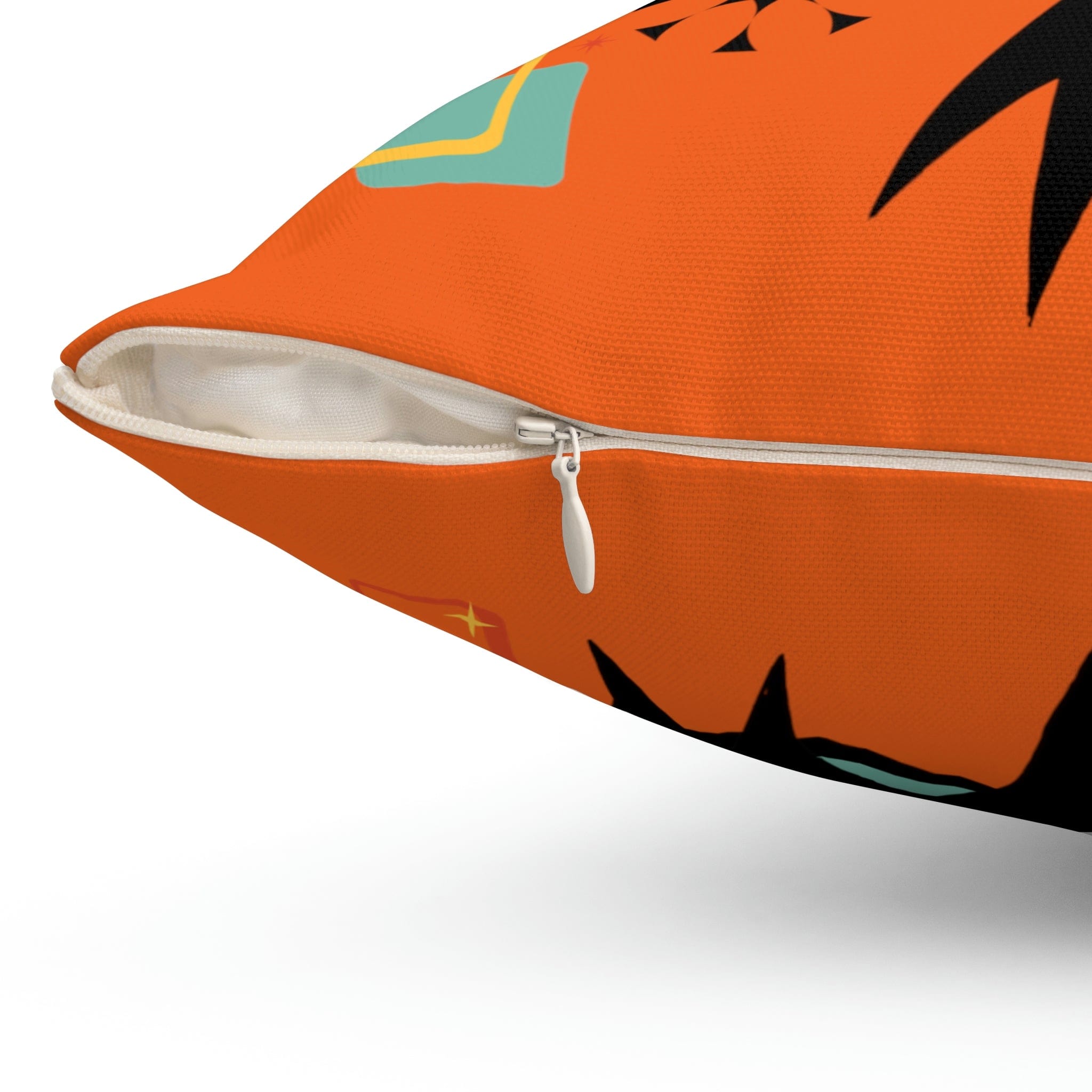 Atomic Cat, Mid Century Modern, Orange, Aqua Atomic Boomerang, Starburst, Retro Pillow Cover Home Decor