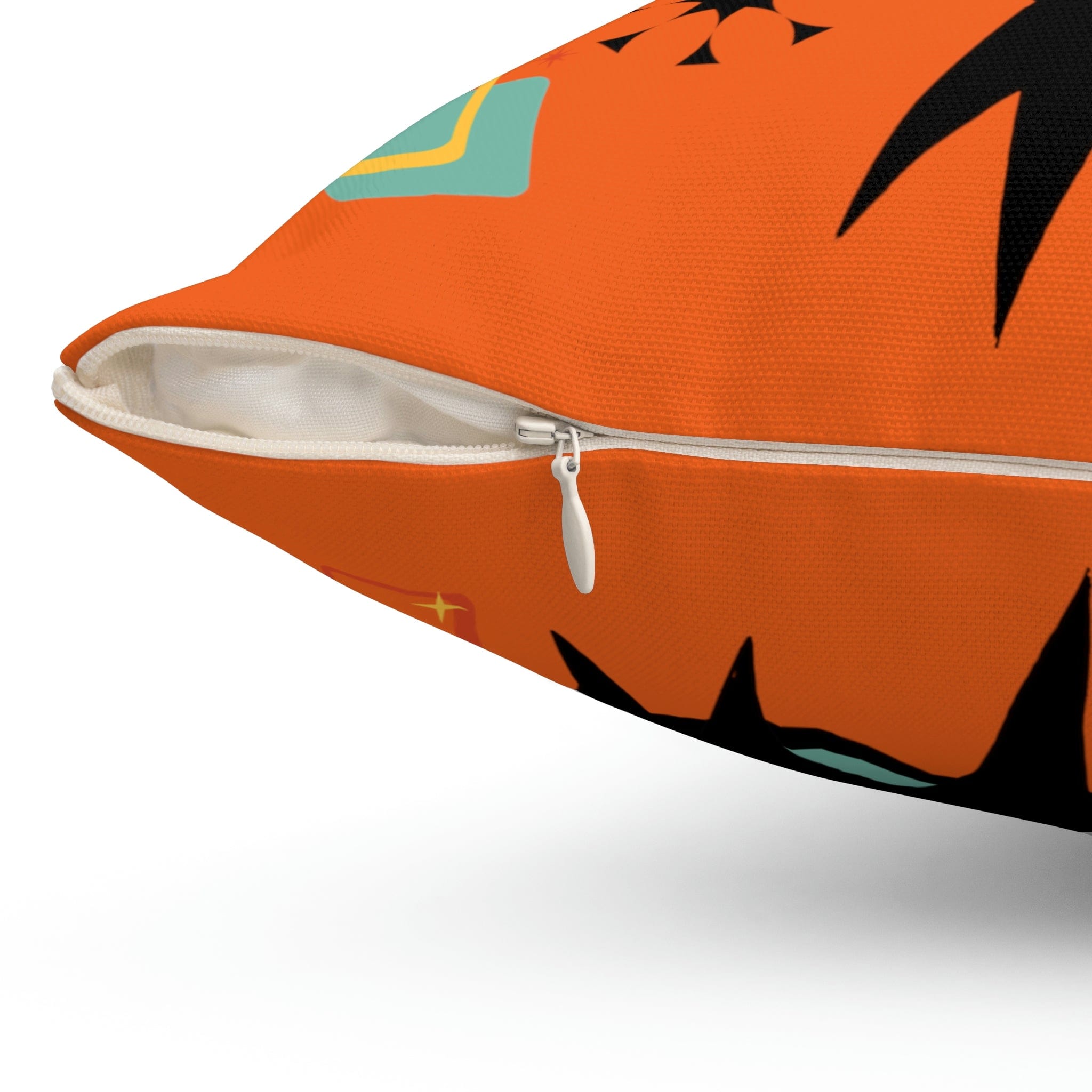 Atomic Cat, Mid Century Modern, Orange, Aqua Atomic Boomerang, Starburst, Retro Pillow Cover Home Decor