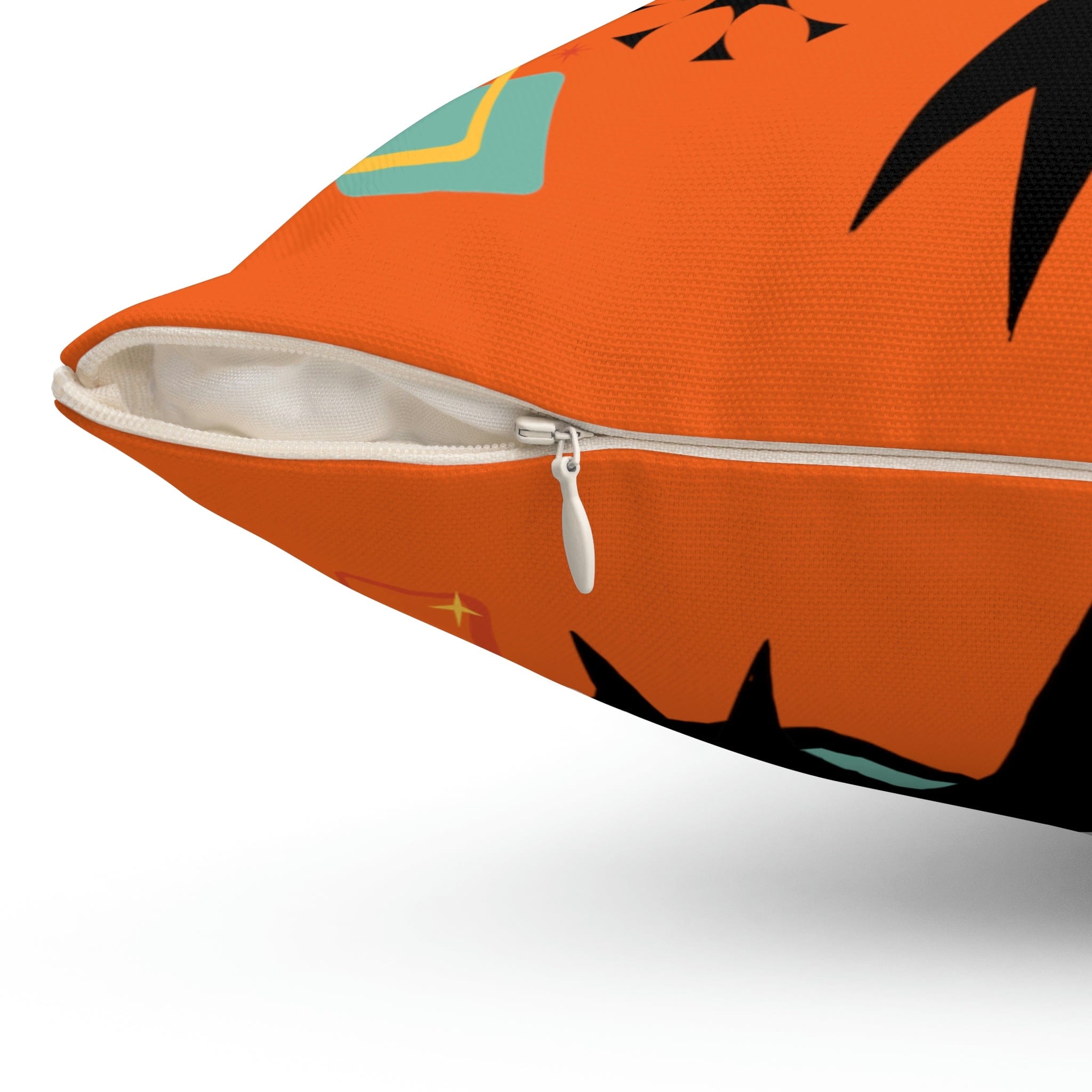 Atomic Cat, Mid Century Modern, Orange, Aqua Atomic Boomerang, Starburst, Retro Pillow Cover Home Decor