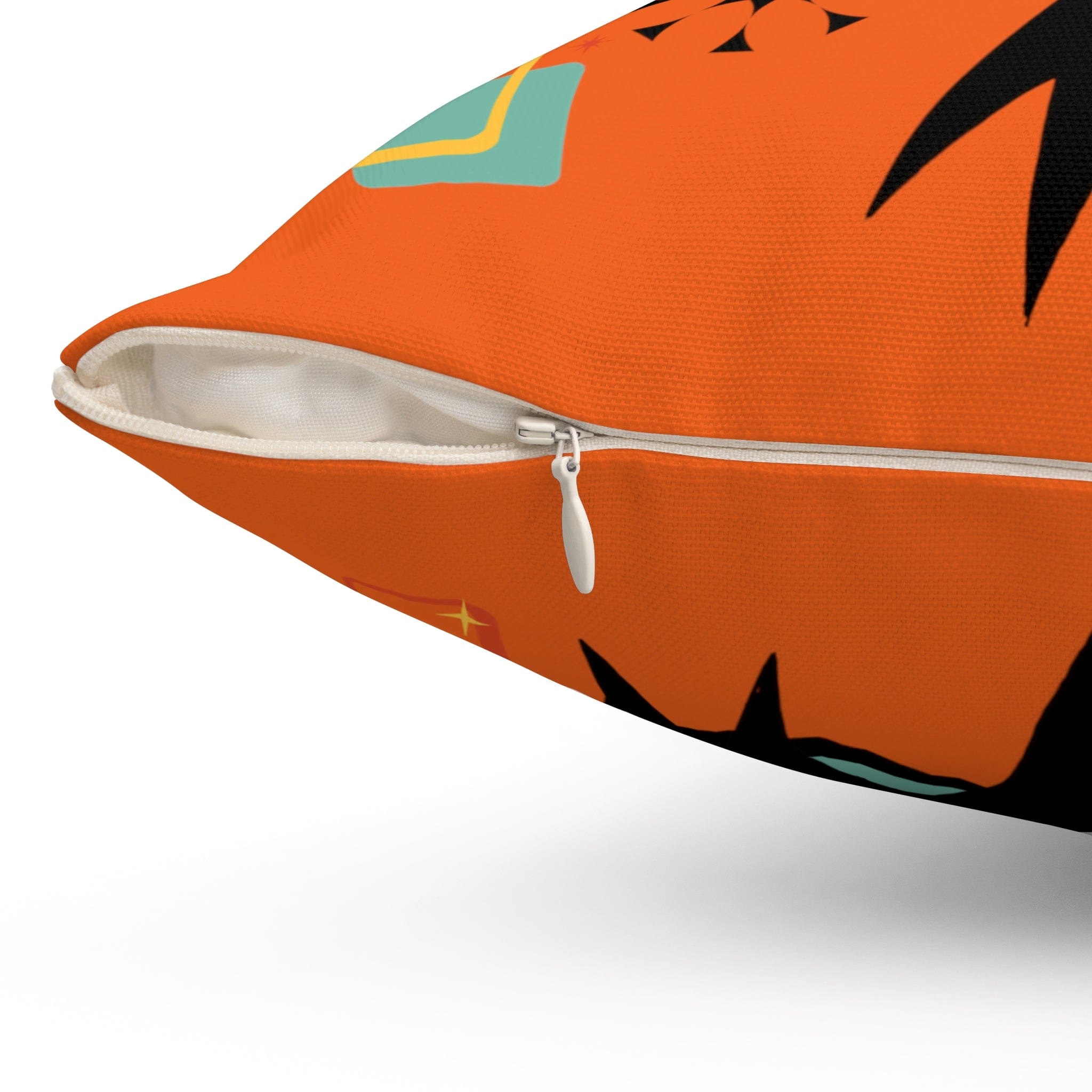 Atomic Cat, Mid Century Modern, Orange, Aqua Atomic Boomerang, Starburst, Retro Pillow Cover Home Decor