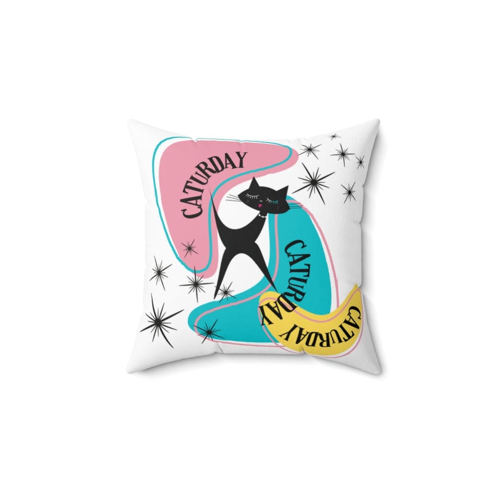 Atomic Cat Pillow, Caturday, Mid Century Modern Boomerang, Mid Mod Retro Pillow And Insert Home Decor