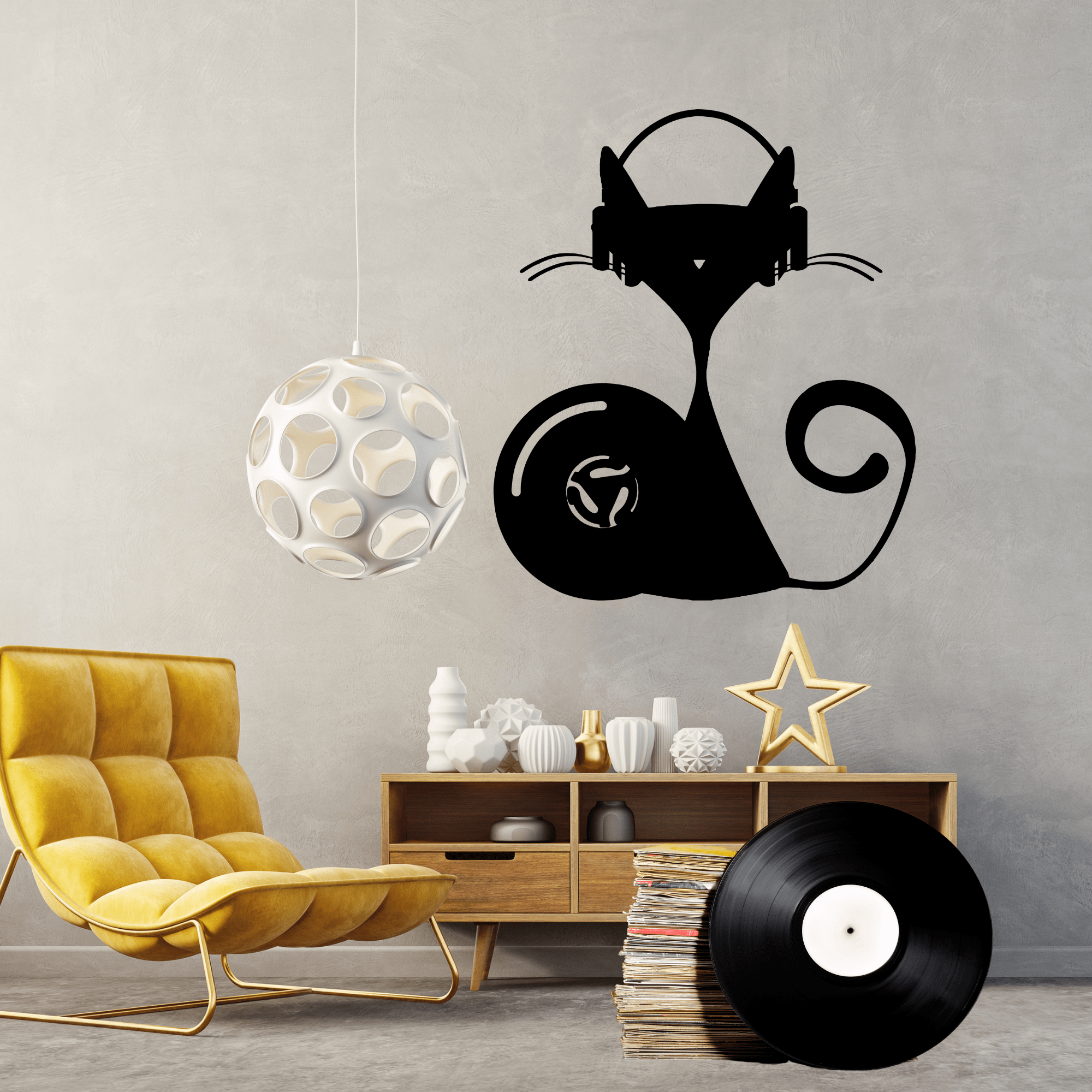 Atomic Cat, Record, 45 Record Adapter, Groovy Music Cat Metal Wall Art Wall Art