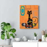 Atomic Cat Retro Groovy Records Mid Century Modern Orange Geometric, Canvas Gallery MCM Mid Mod Wall Art Canvas Mid Century Modern Gal