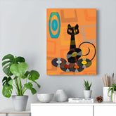 Atomic Cat Retro Groovy Records Mid Century Modern Orange Geometric, Canvas Gallery MCM Mid Mod Wall Art Canvas Mid Century Modern Gal