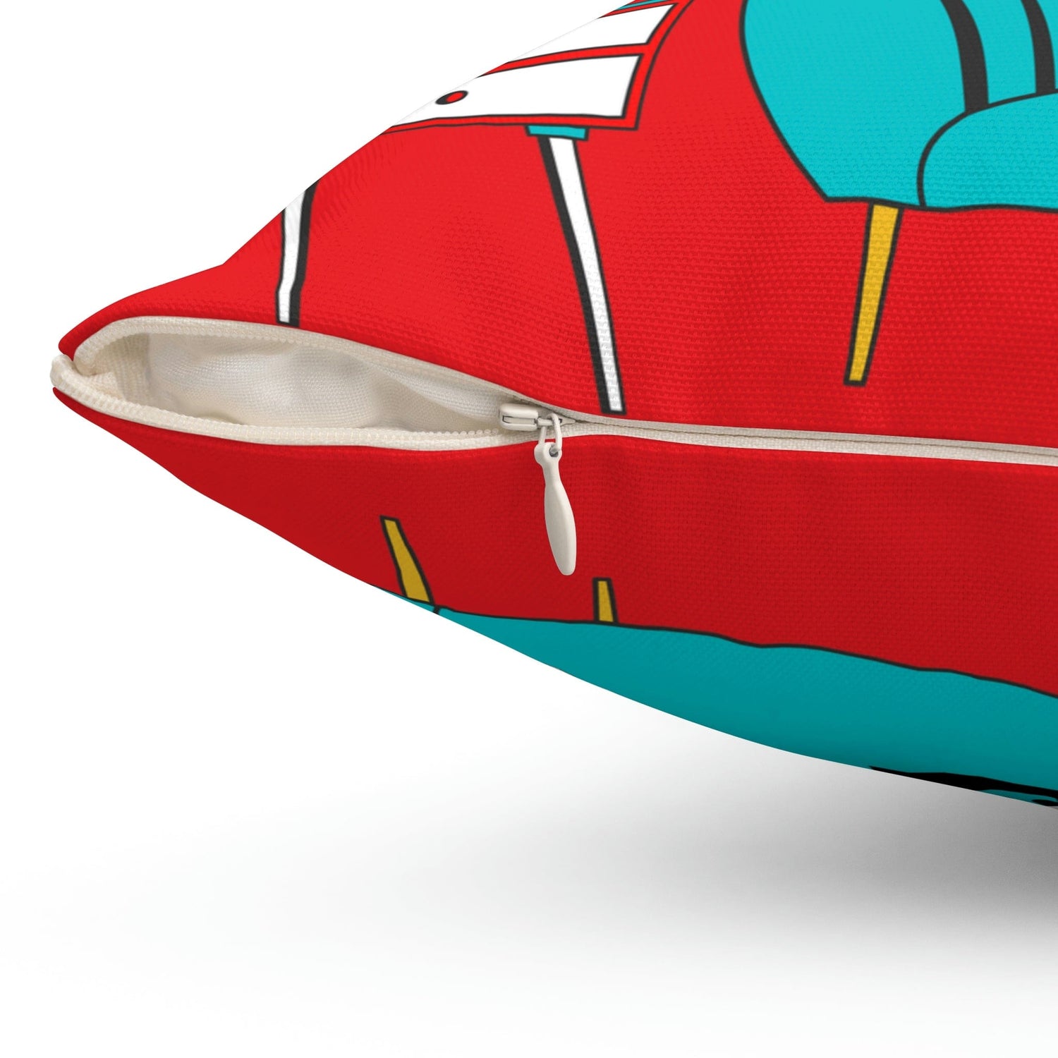 Atomic Cat, Sputnik Red, Aqua Blue, Mid Century Modern Pillow And Insert Home Decor