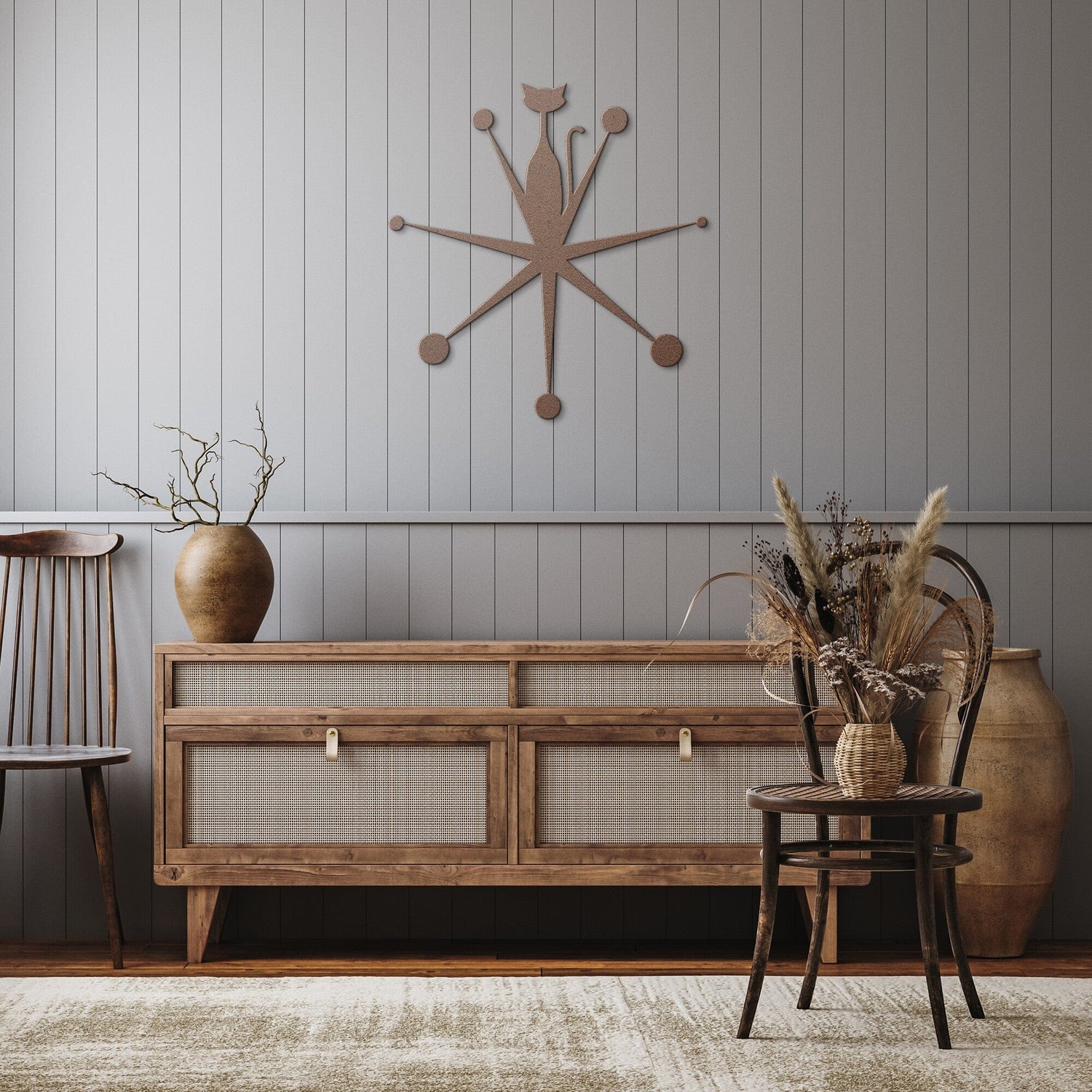 Atomic Cat Starburst Retro Mid Century Modern Metal Wall Art 18 Gauge Steel Wall Art