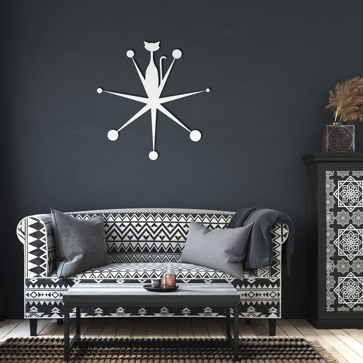 Atomic Cat Starburst Retro Mid Century Modern Metal Wall Art 18 Gauge Steel Wall Art