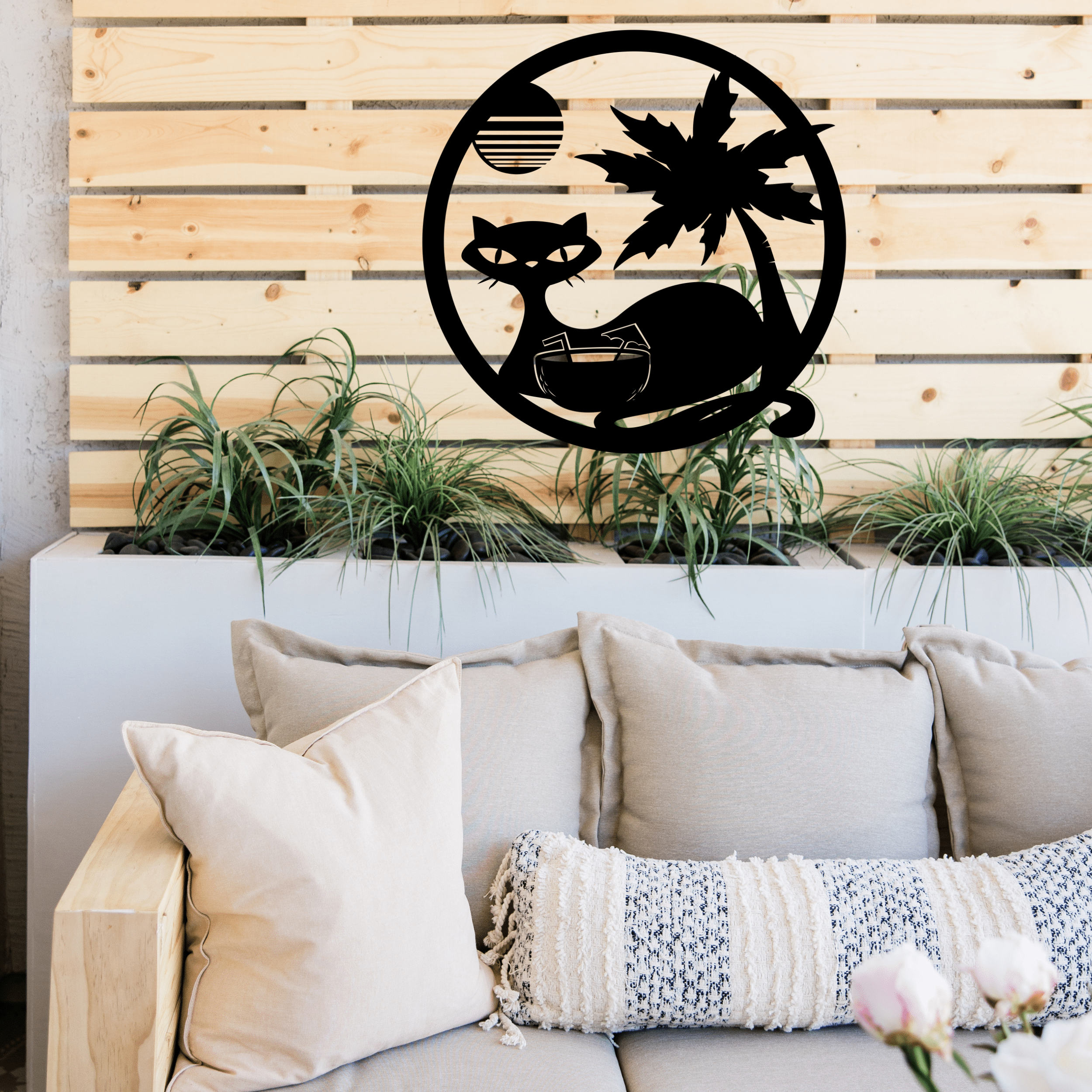 Atomic Cat, Tropical Palm Tree Decor, Retro, Poolside, Cocktail Mid Century Modern Art Wall Art