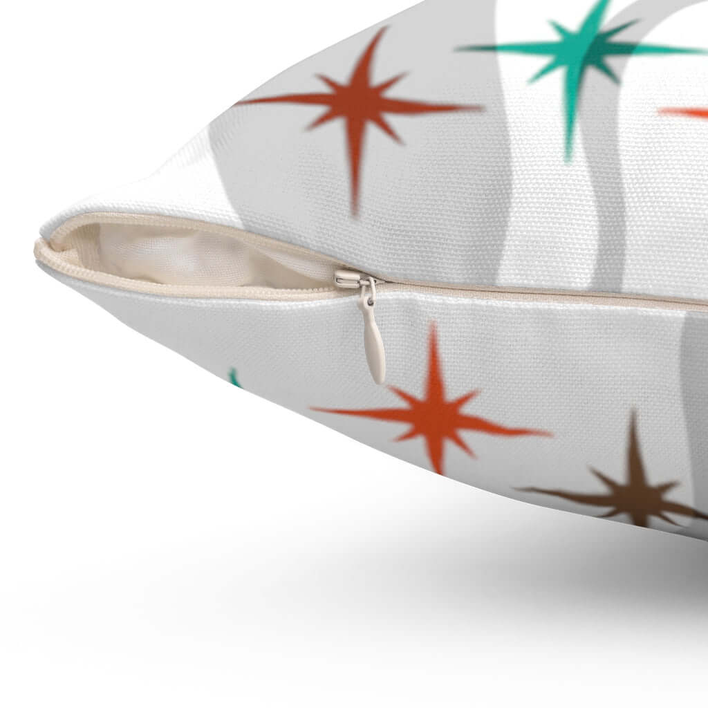 Atomic Cat Winter Home Decor, White Retro, Mid Century Modern Atomic Burst Spun Polyester Square Pillow Home Decor