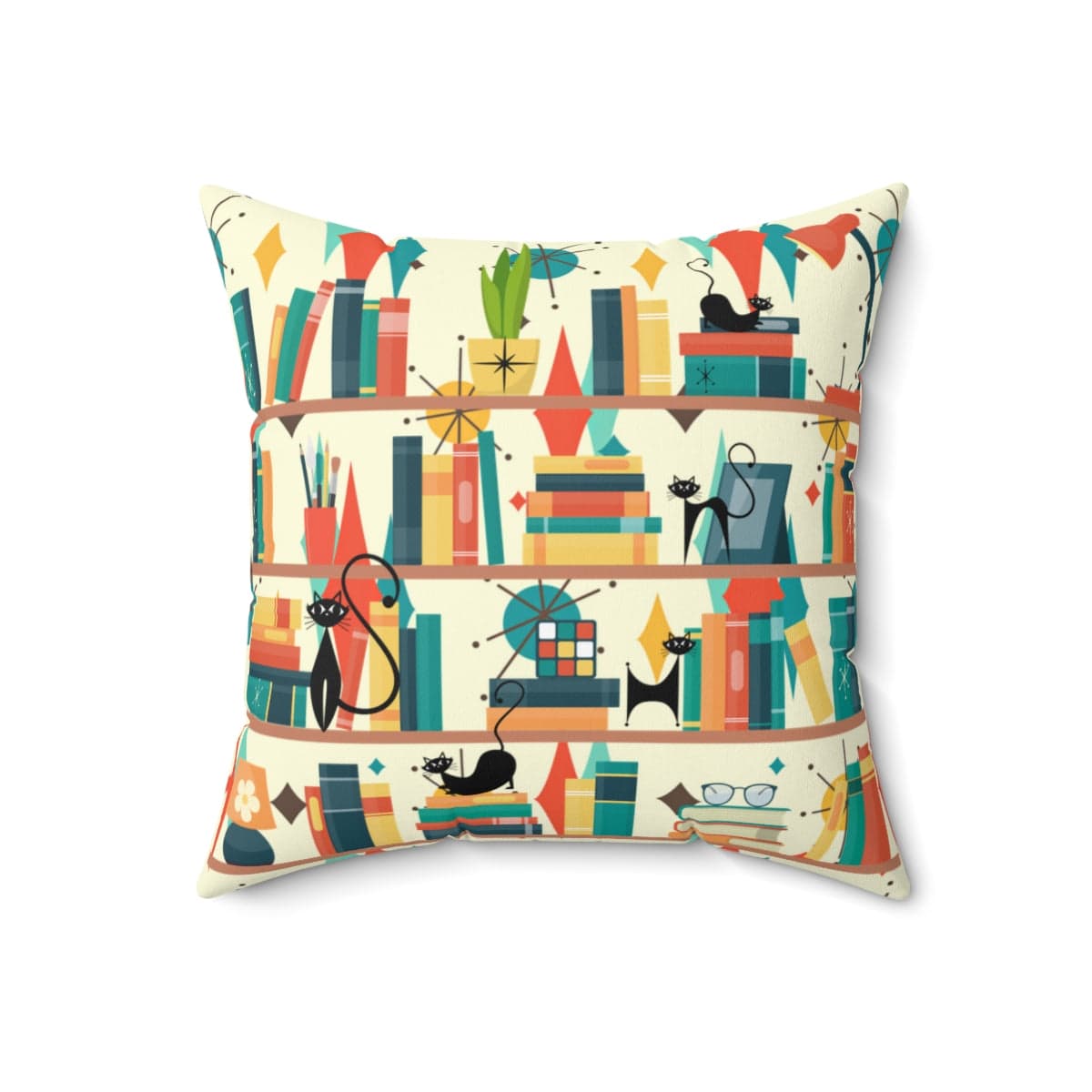 Atomic Cats, Book Lover Gifts, Mid Century Modern Pillow, Franciscan Starburst Pattern, Office, Den, Retro Pillows Home Decor