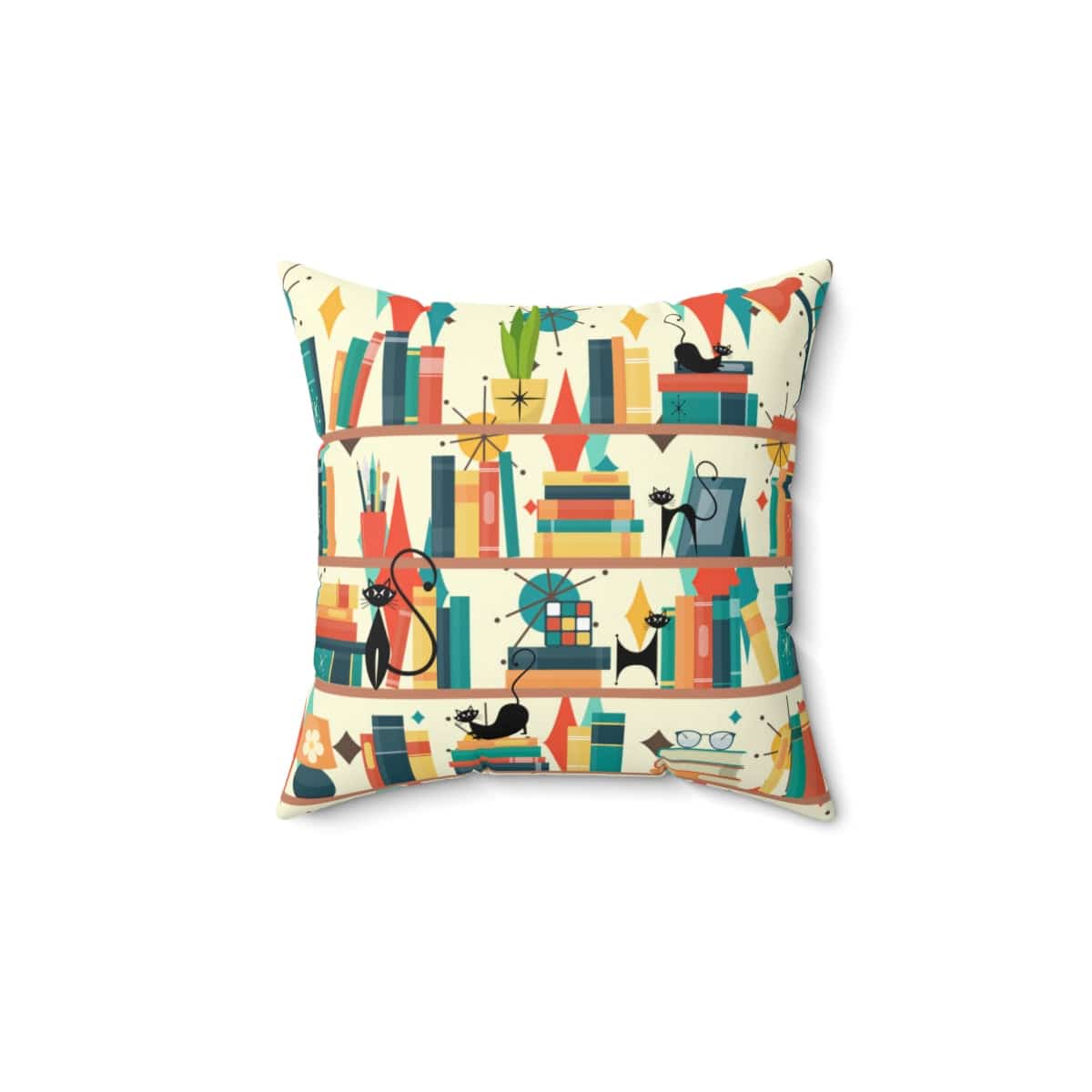 Atomic Cats, Book Lover Gifts, Mid Century Modern Pillow, Franciscan Starburst Pattern, Office, Den, Retro Pillows Home Decor