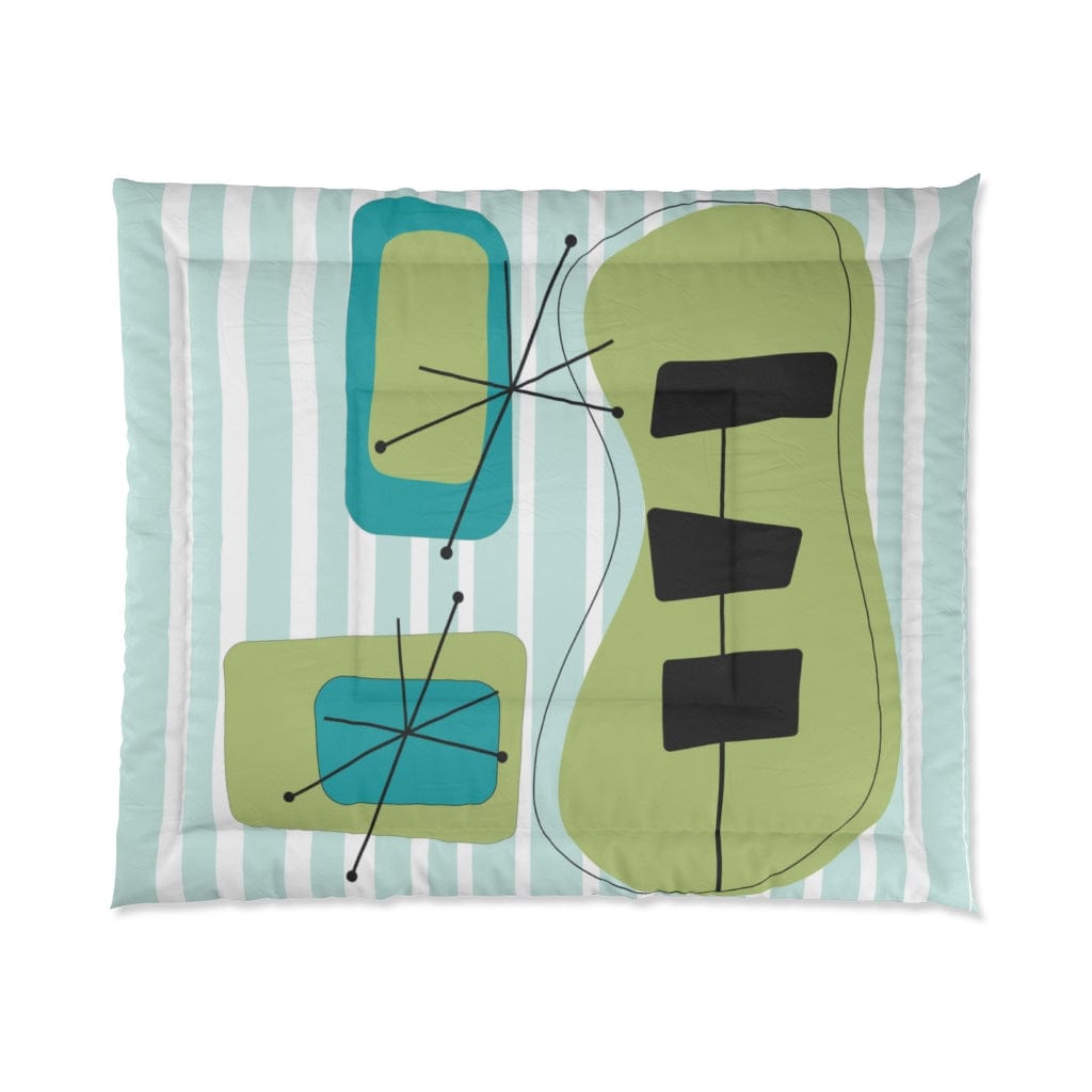 Atomic Home Living, Retro Starburst, Geometric, Blue, Green, MCM Mod King Or Queen Custom Designed Comforter Home Decor