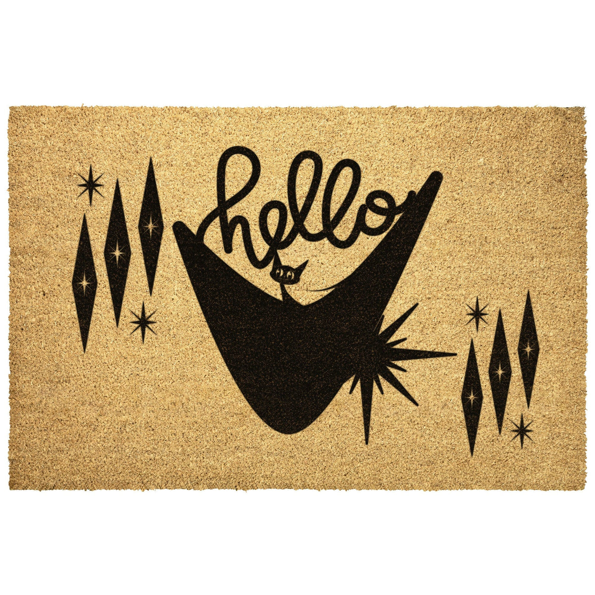 Atomic Kitty, Hello, Mid Century Modern Welcome Mat Home Goods