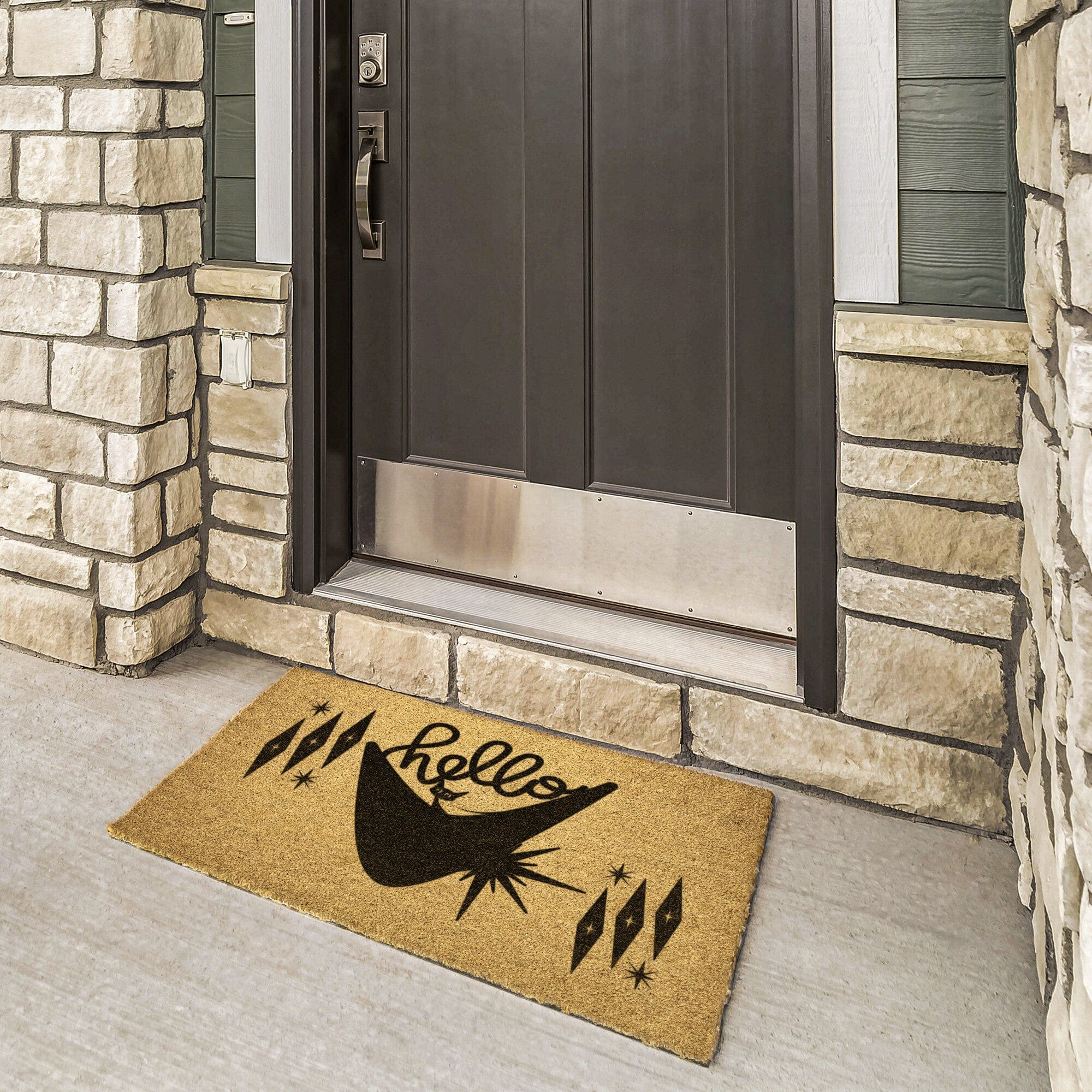 Atomic Kitty, Hello, Mid Century Modern Welcome Mat Home Goods