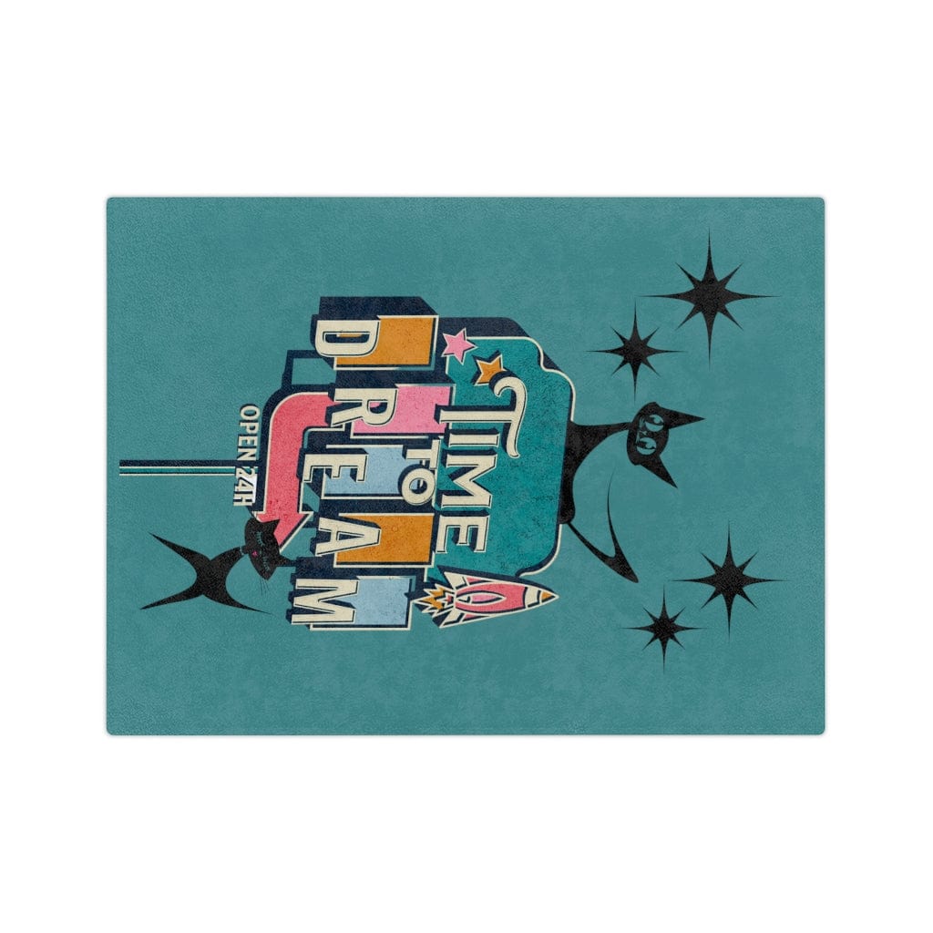 Atomic Kitty, Retro Time To Dream, Mid Mod Retro, Mid Century Modern, Turquoise, Pink, Starburst MCM Minky Velveteen Blanket Home Decor