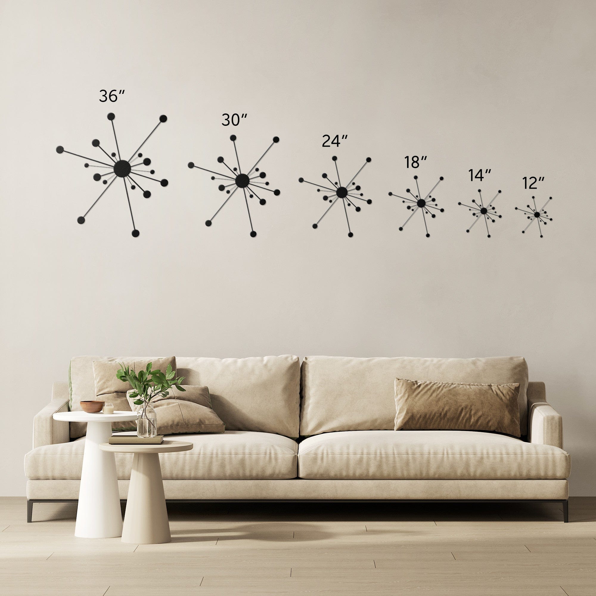 Atomic Starburst, Mid Century Modern Wall Art, Metal Wall Art MCM Sputnik Art Wall Art Black / 12 Inch