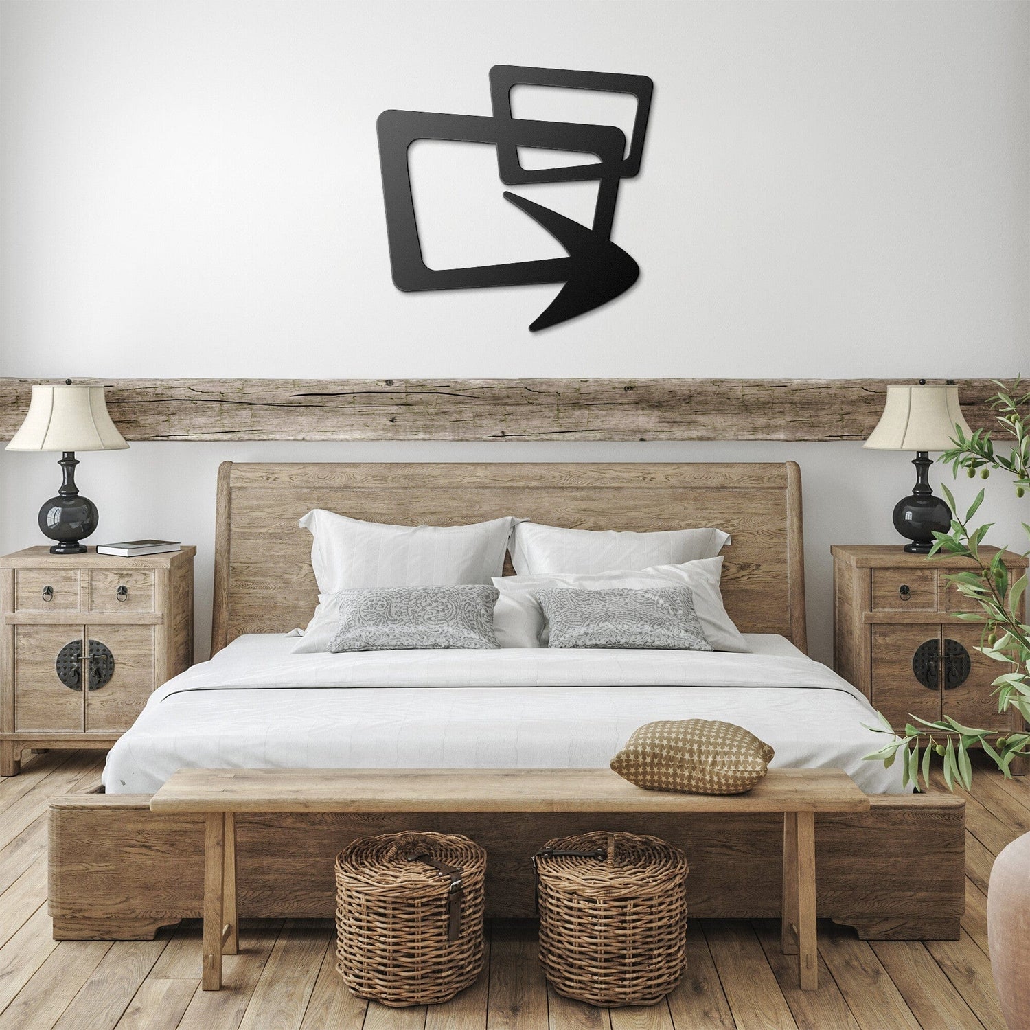 Mid Mod Atomic Boomerang Geometric, Retro Mid Century Modern Metal Wall Art Wall Art Black / 12 Inch
