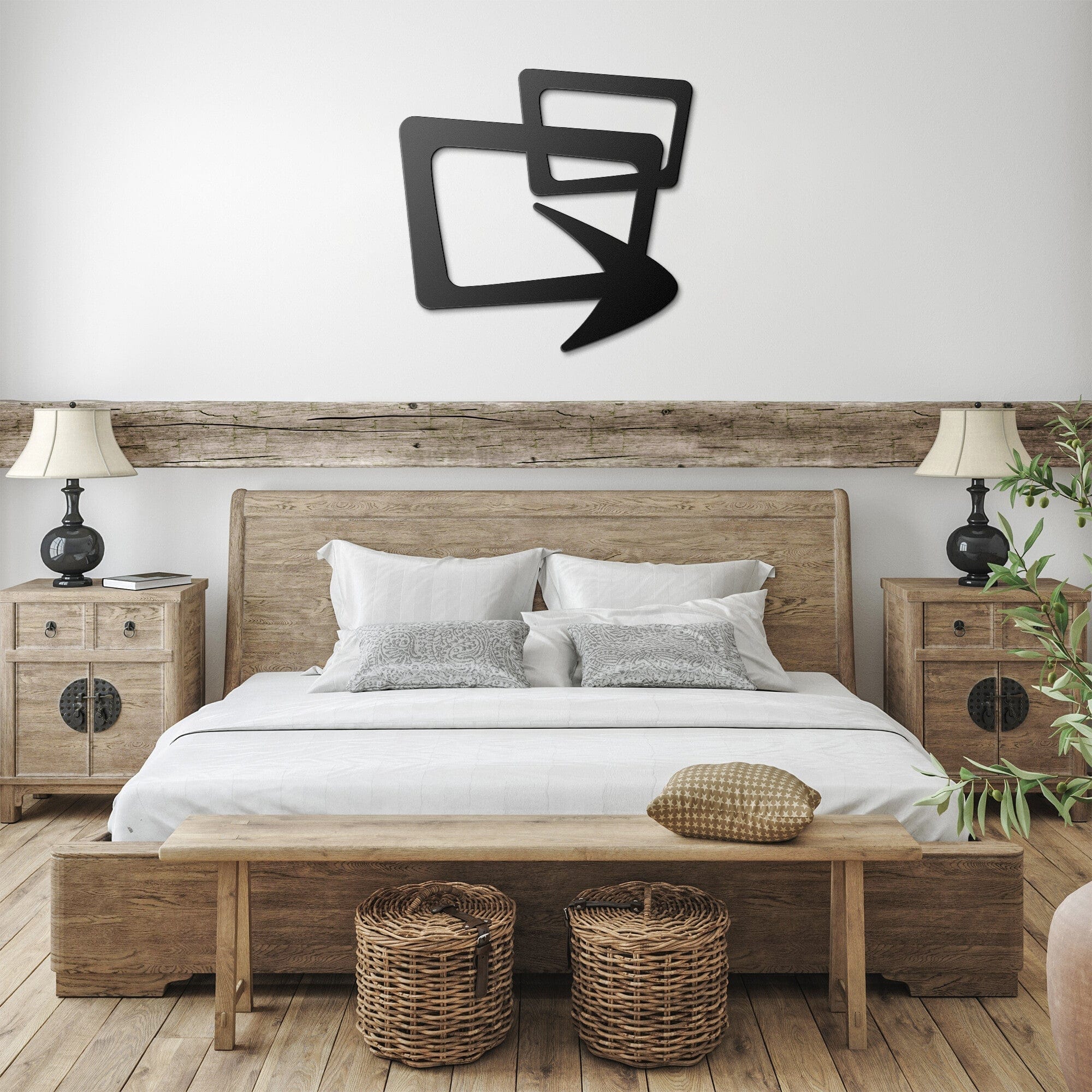 Mid Mod Atomic Boomerang Geometric, Retro Mid Century Modern Metal Wall Art Wall Art Black / 12 Inch