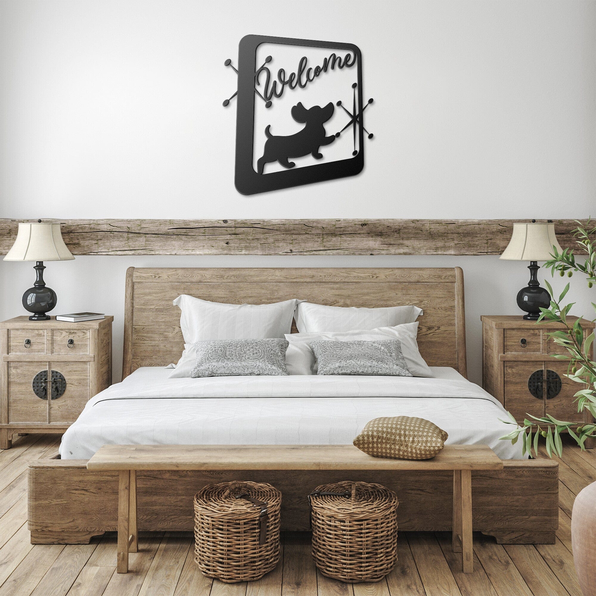 Retro Metal Wall, Art Funny Dachshund Welcome Dachshund Lover, Owner Housewarming Gift, Dachshund Decor Mid Century Modern Geometric Art Wall Art Black / 12 Inch