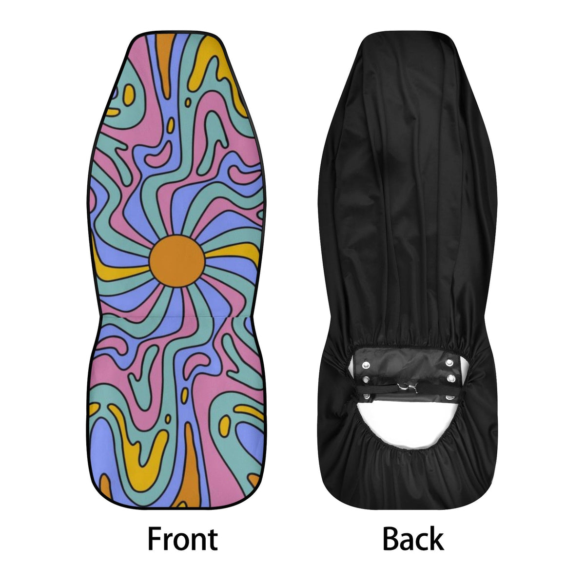 70's Retro Groovy Psychedelic Car Seat Cover Front And Back Black / Universal
