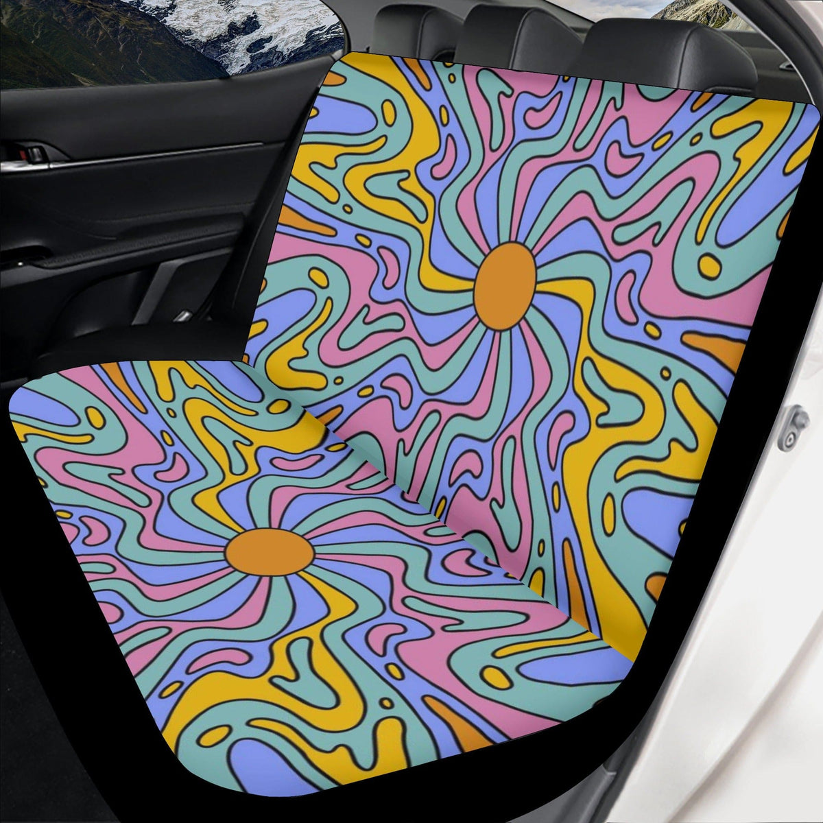 70's Retro Groovy Psychedelic Car Seat Cover Front And Back Black / Universal
