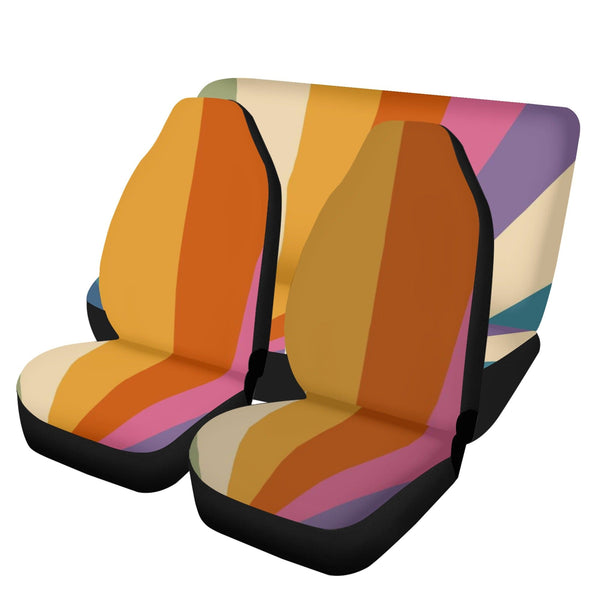 70's Retro Rainbow Groovy, Car Seat Covers Front And Back