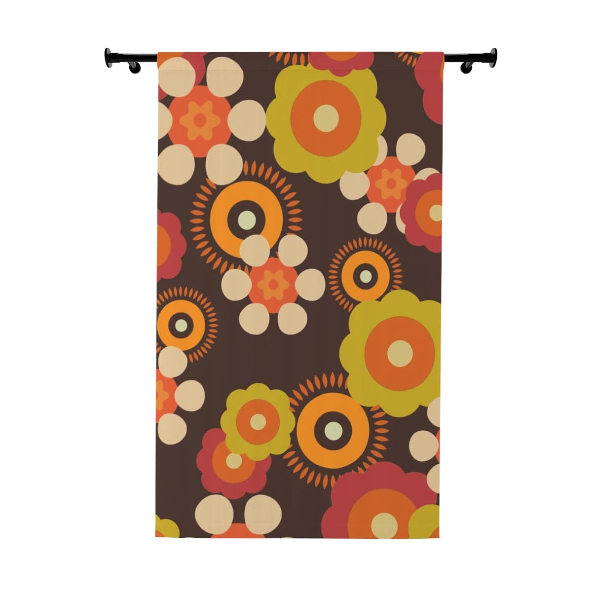 1970's Floral Retro Curtains, Brown, Orange, Green, Daisy, Flower Power, Groovy Hipster Chick 60's 70's Home Decor Home Decor Blackout / 50" × 84"