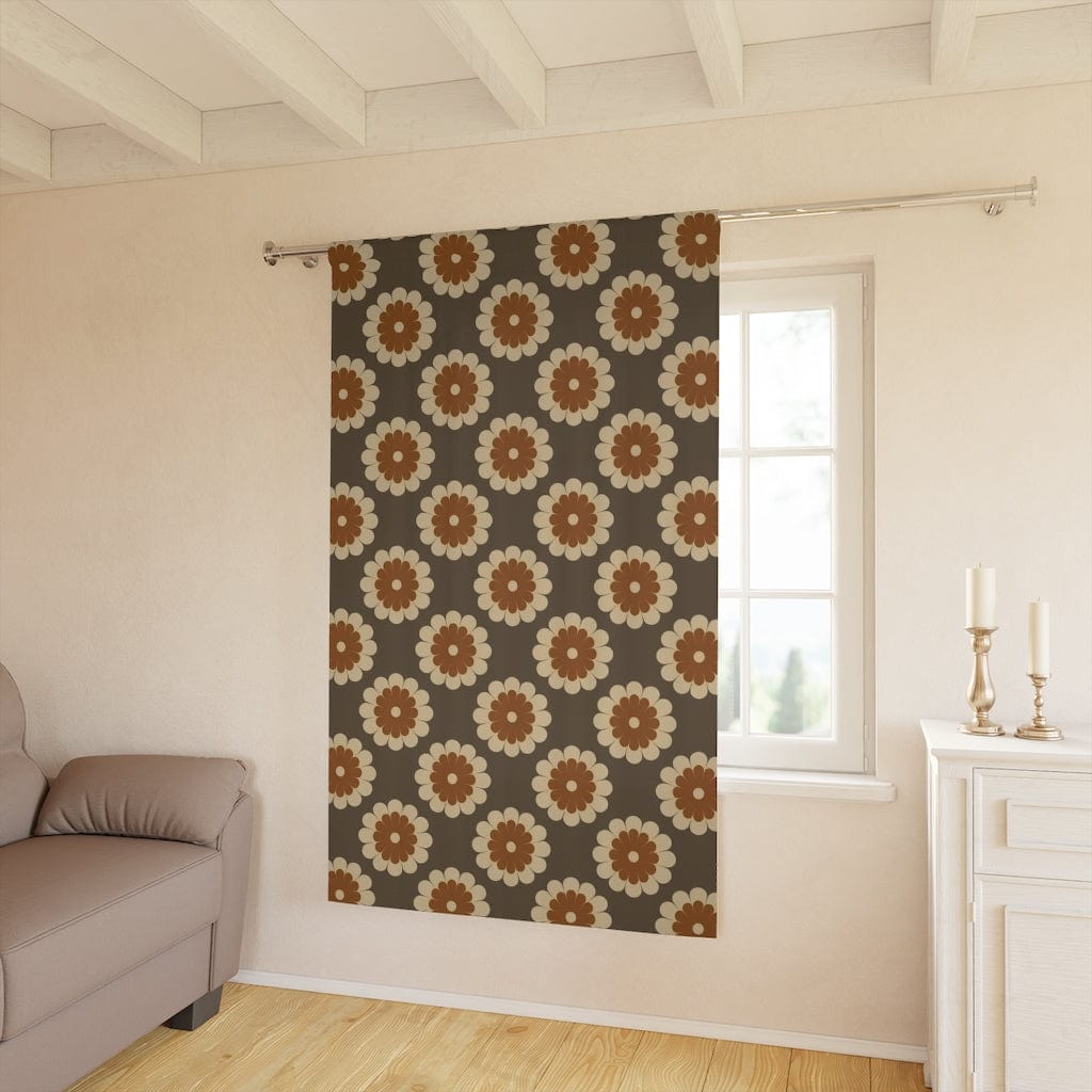 70's Mod Daisy, Chocolate Brown, Beige, Rust, Groovy Fun Mid Mod Window Curtains Home Decor Blackout / 50" × 84"
