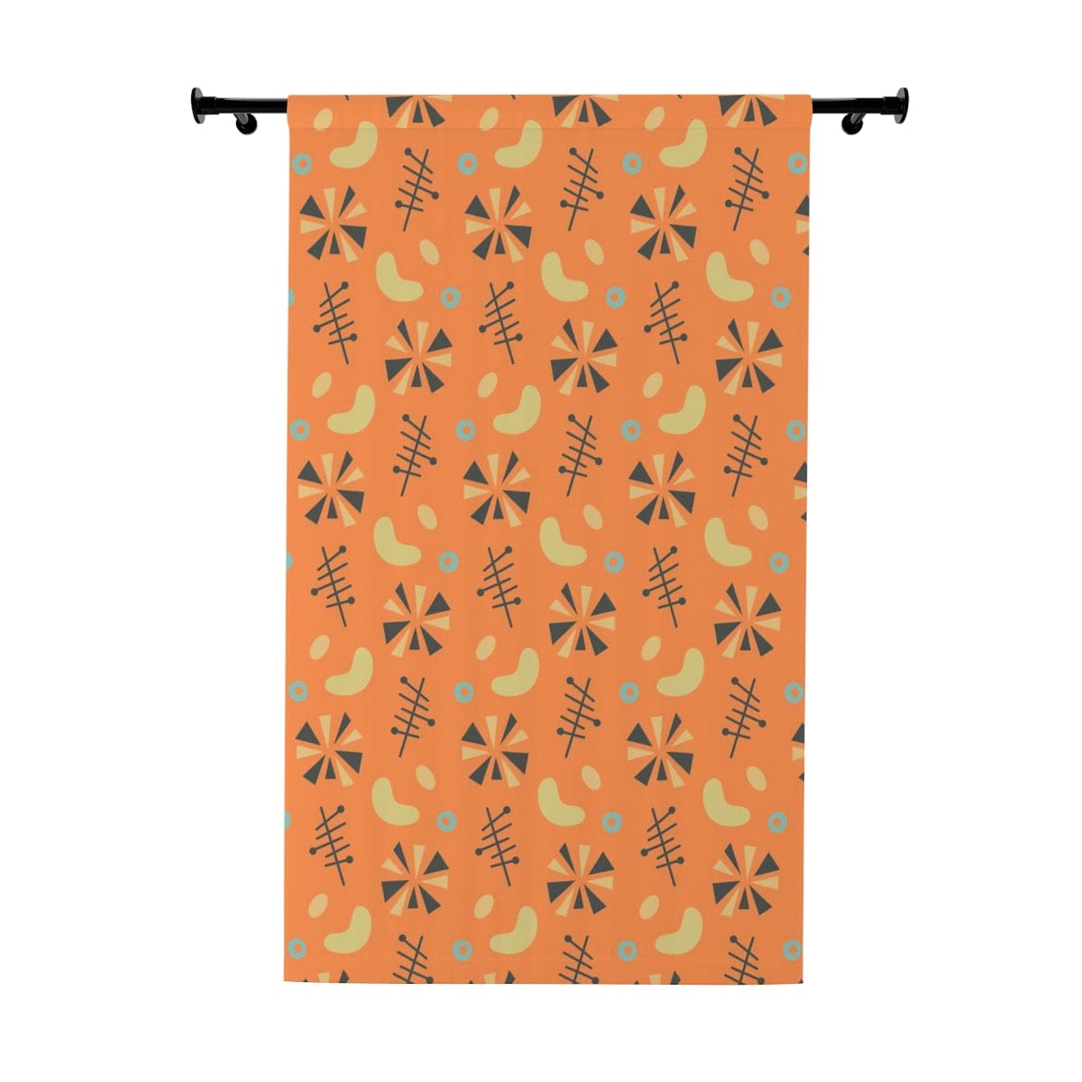 Atomic Boomerang, Mod Orange, Yellow, Gray Pinwheel, Abstract Mid Century Modern, Palms Springs Style Retromania Window Curtains Home Decor Blackout / 50" × 84"