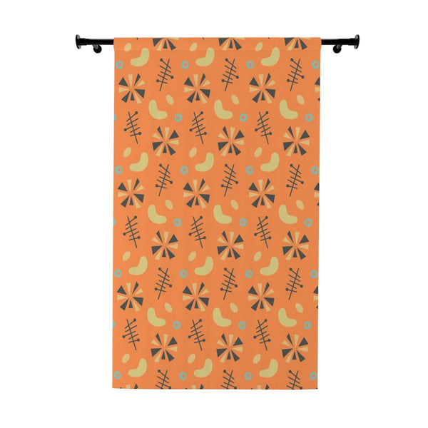 Atomic Boomerang, Mod Orange, Yellow, Gray Pinwheel, Abstract Mid Century Modern, Palms Springs Style Retromania Window Curtains