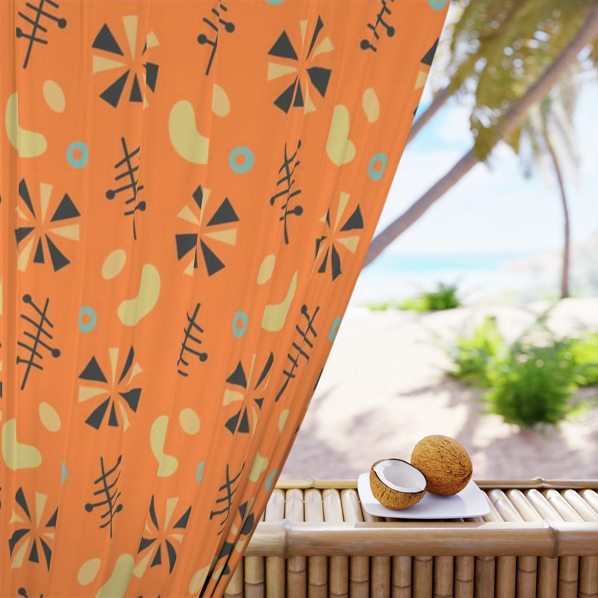Atomic Boomerang, Mod Orange, Yellow, Gray Pinwheel, Abstract Mid Century Modern, Palms Springs Style Retromania Window Curtains Home Decor Blackout / 50" × 84"