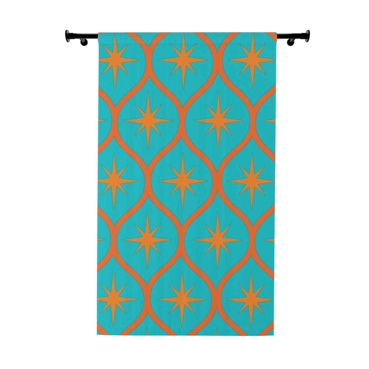 Mid Century Modern, Aqua Blue, Orange Mod Starburst, Retro Window Curtains Home Decor Blackout / 50" × 84"