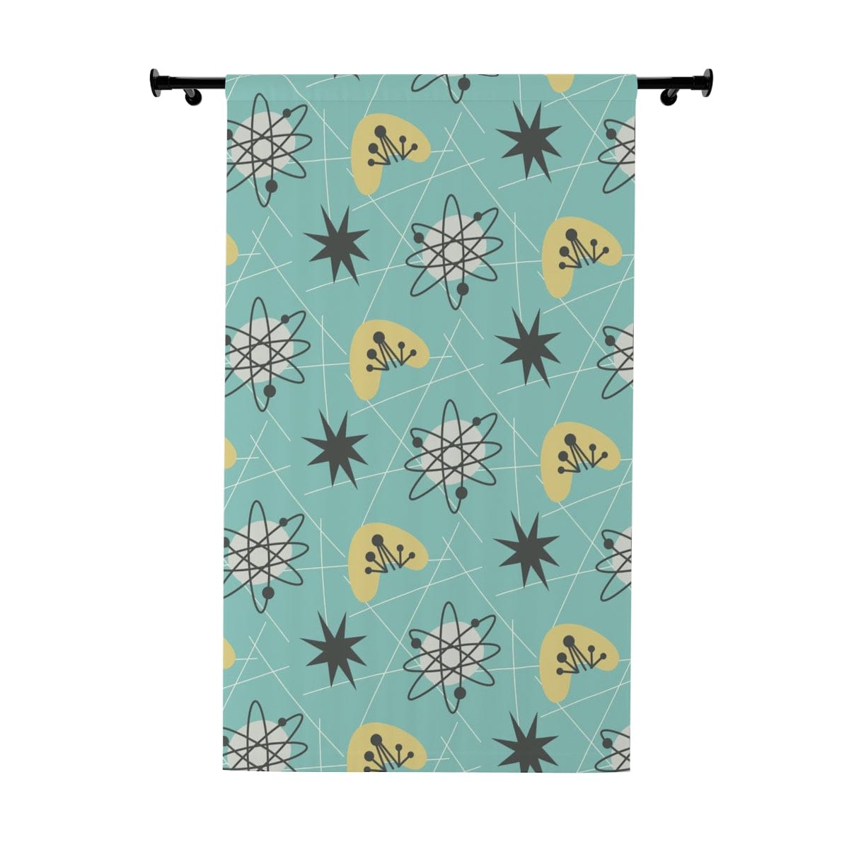 Mid Century Modern Aqua Blue, Sonic, Boomerang, Retro Starburst, MCM Window Curtains Home Decor Blackout / 50" × 84"