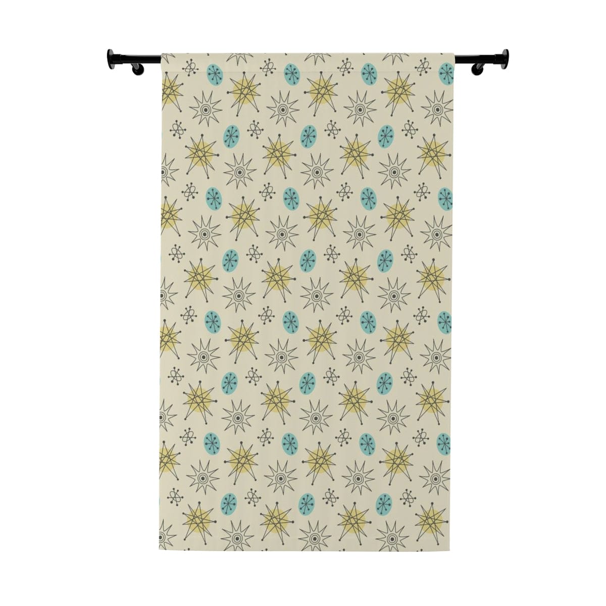 Mid Century Modern Curtains, Creamy Beige, Aqua Blue, Mustard Yellow, Franciscan Starburst, Retro Mid Mod Window Curtain Home Decor Blackout / 50" × 84"