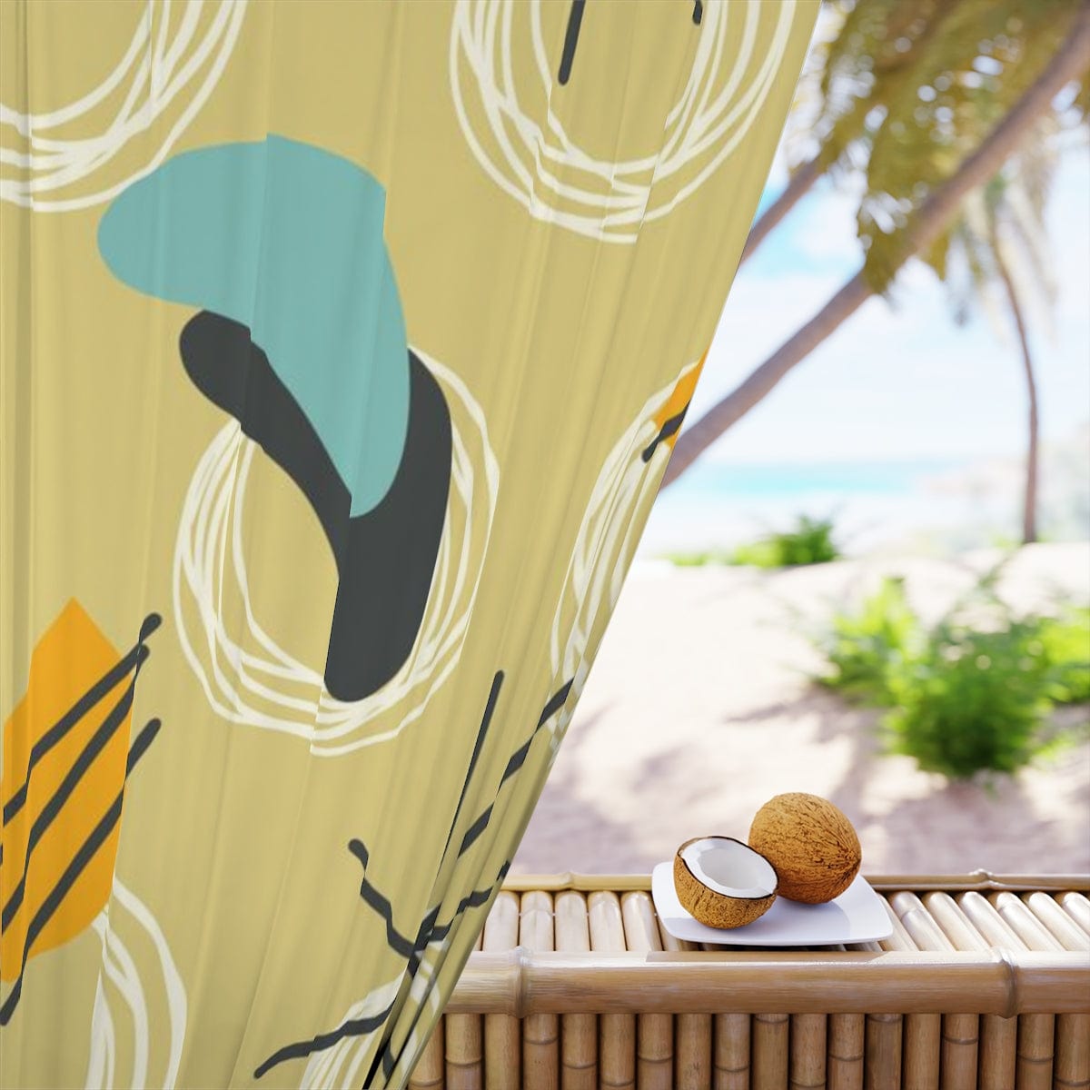 Mid Century Modern Curtains, Yellow, Blue Gray Abstract Boomerang Retro MCM Window Curtains Home Decor Blackout / 50" × 84"