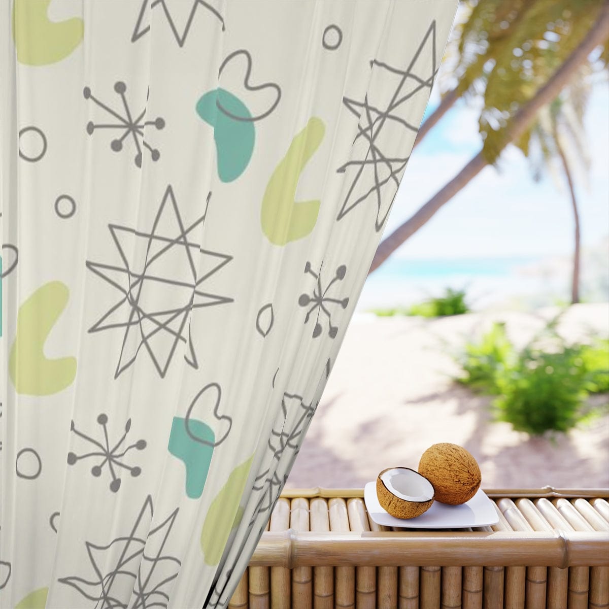 Mid Century Modern, Futuristic, Atomic Home Living, Retro, Boomerang, Creamy White, Green,Yellow, Gray MCM Window Curtains Home Decor Blackout / 50" × 84"