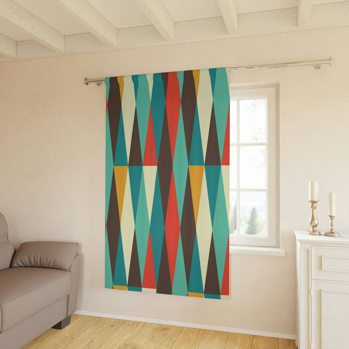 Mid Century Modern, Geometric, Retro, Mod, Teal Blue, Mustard Yellow, Chocolate Brown, Burnt Orange, Blackout Window Curtains Home Decor Blackout / 50" × 84"