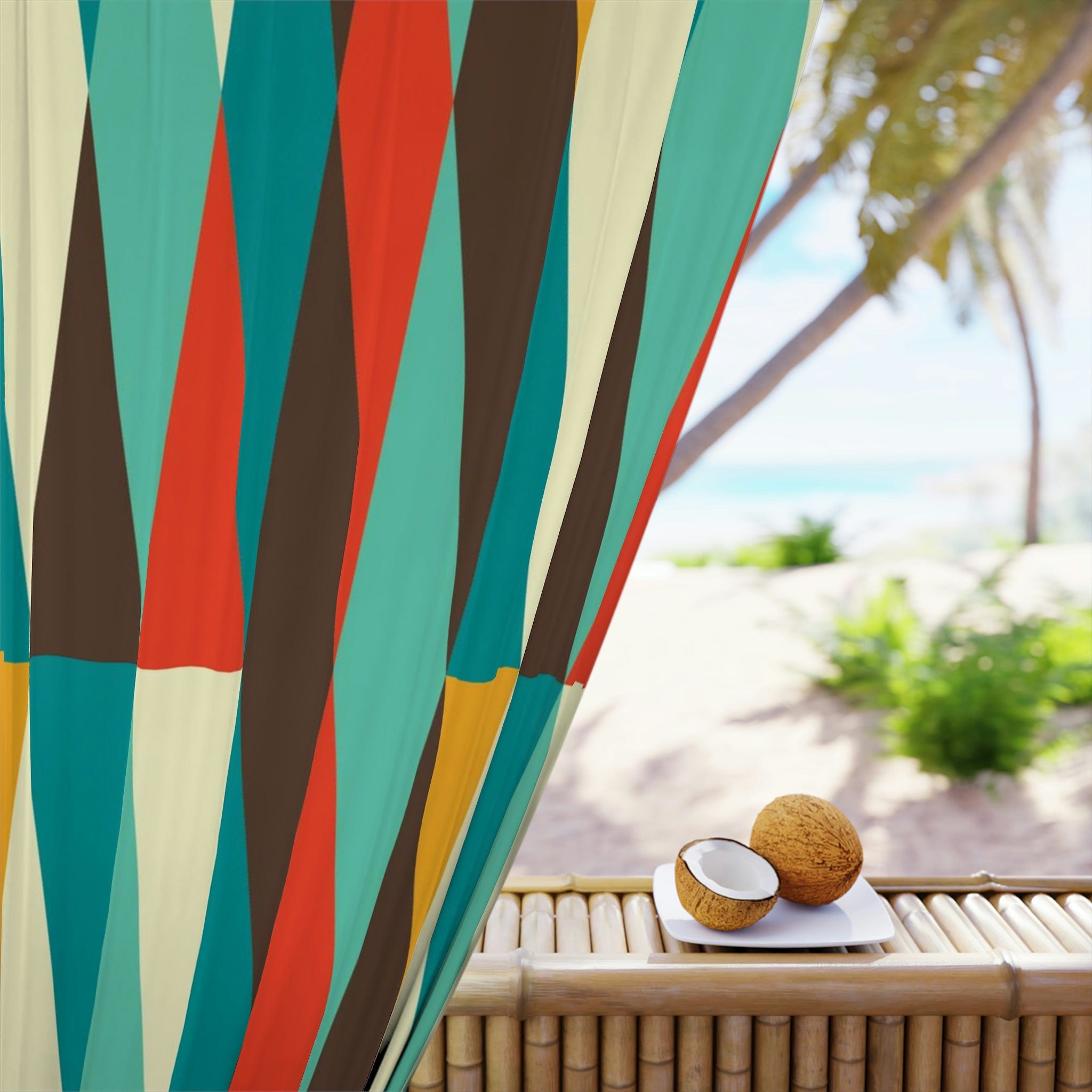 Mid Century Modern, Geometric, Retro, Mod, Teal Blue, Mustard Yellow, Chocolate Brown, Burnt Orange, Blackout Window Curtains Home Decor Blackout / 50" × 84"