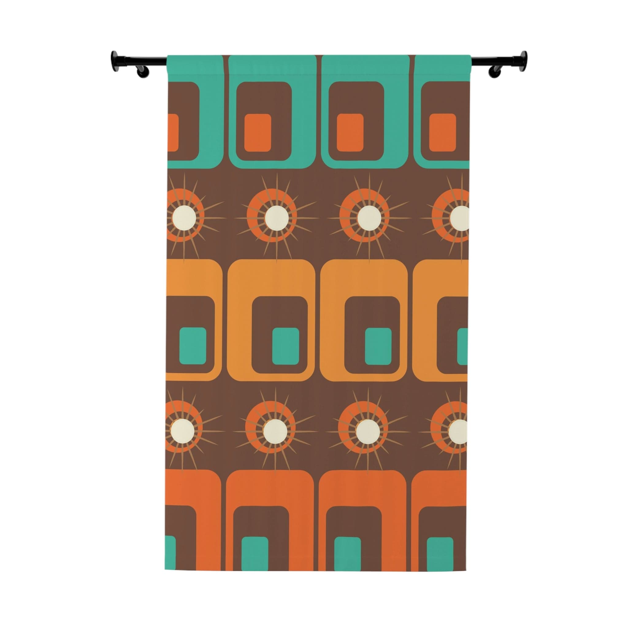 Mid Century Modern Geometric Retro Window Curtains, Atomic, Chocolate Brown, Orange, Mustard Yellow, MCM Home Living Home Decor Blackout / 50" × 84"