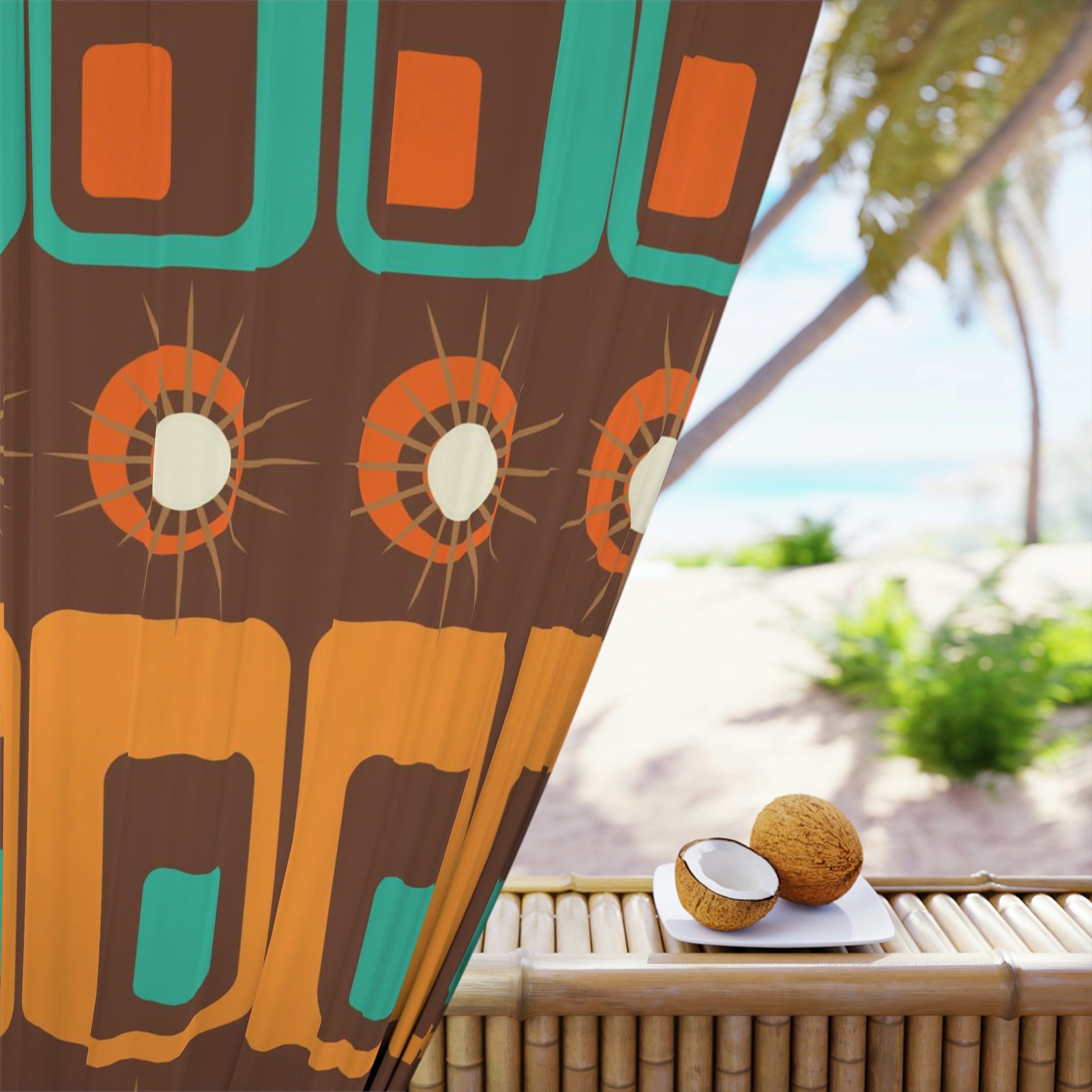 Mid Century Modern Geometric Retro Window Curtains, Atomic, Chocolate Brown, Orange, Mustard Yellow, MCM Home Living Home Decor Blackout / 50" × 84"