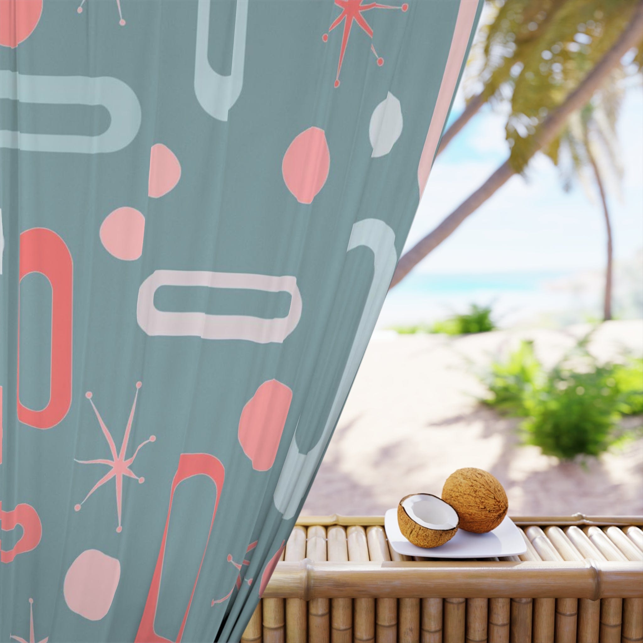 Mid Century Modern Home Decor Blackout Window Curtain, Ice Blue, Pink, Coral, MCM Atomic Starburst, Geometric, Retro Design Home Decor Blackout / 50" × 84"