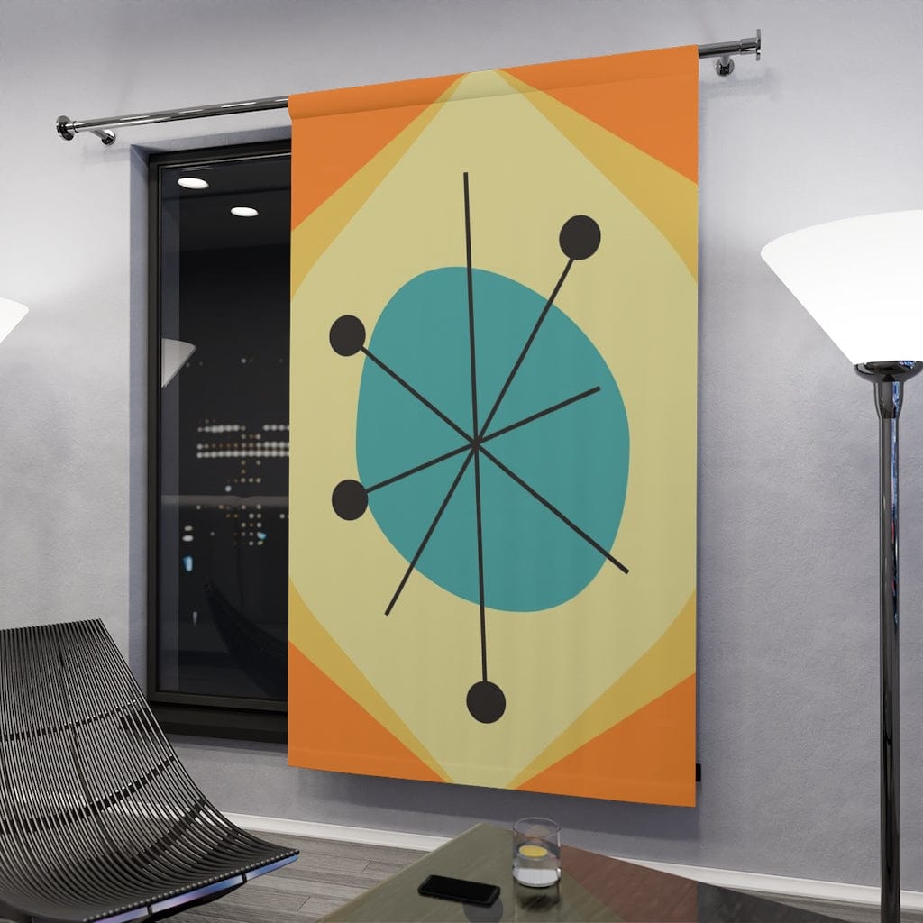 Mid Century Modern Orange & Yellow, Teal Abstract Retro Window Curtains In Blackout For Atomic Age Home Home Decor Blackout / 50" × 84"