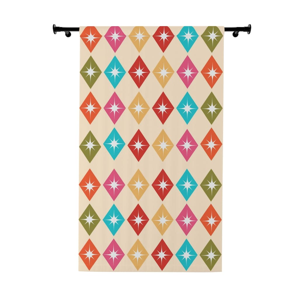 Mid Century Modern, Retro Harlequin Diamonds, Hot Pink, Yellow, Orange, Verde Green, Turquoise Blue Beige MCM Black Out Custom Window Curtains Home Decor Blackout / 50" × 84"