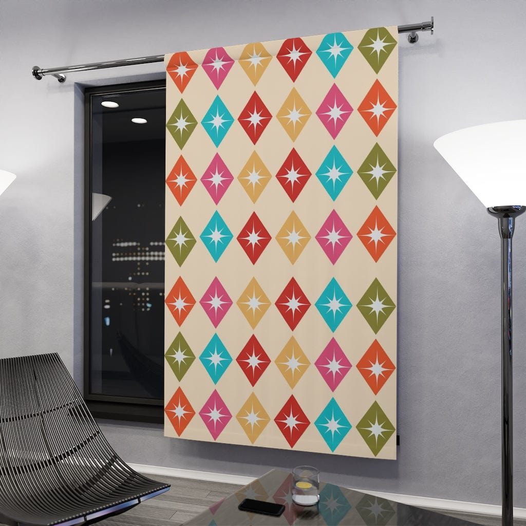 Mid Century Modern, Retro Harlequin Diamonds, Hot Pink, Yellow, Orange, Verde Green, Turquoise Blue Beige MCM Black Out Custom Window Curtains Home Decor Blackout / 50" × 84"