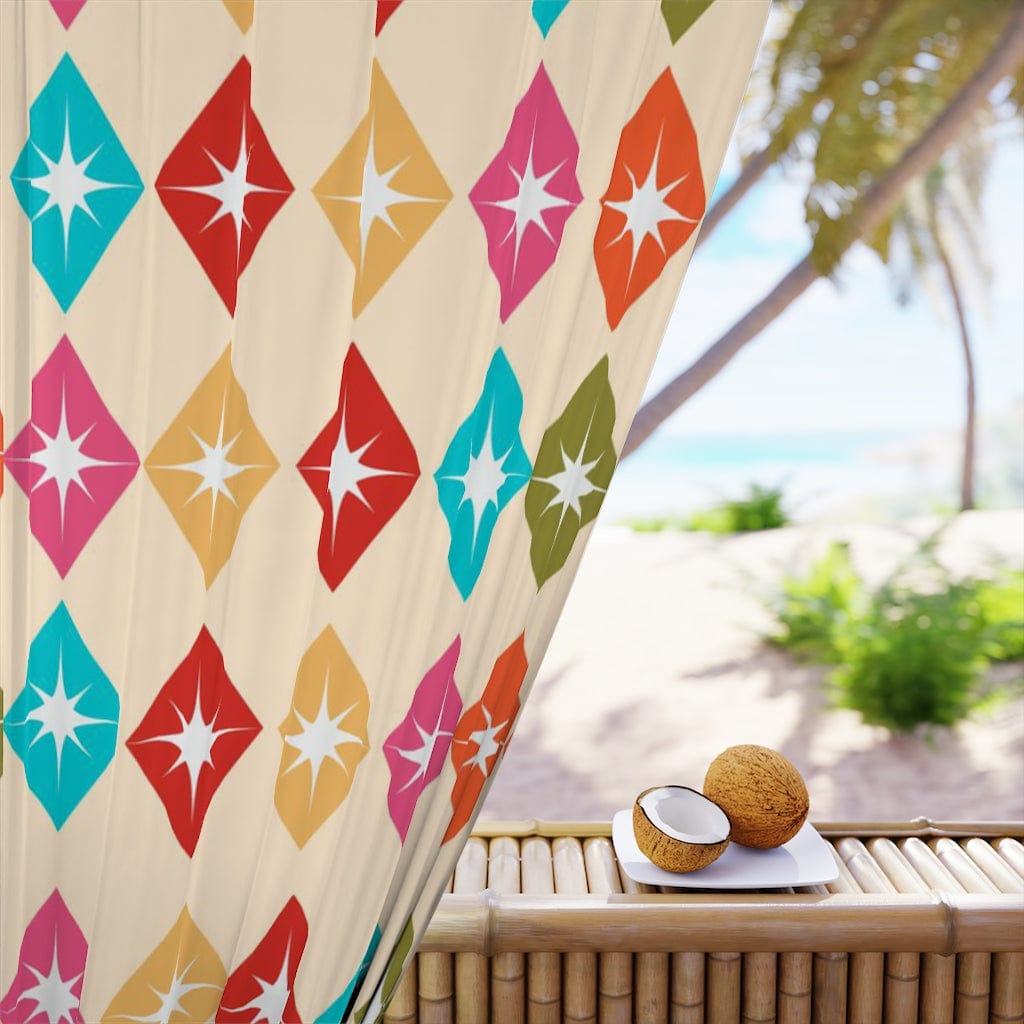 Mid Century Modern, Retro Harlequin Diamonds, Hot Pink, Yellow, Orange, Verde Green, Turquoise Blue Beige MCM Black Out Custom Window Curtains Home Decor Blackout / 50" × 84"