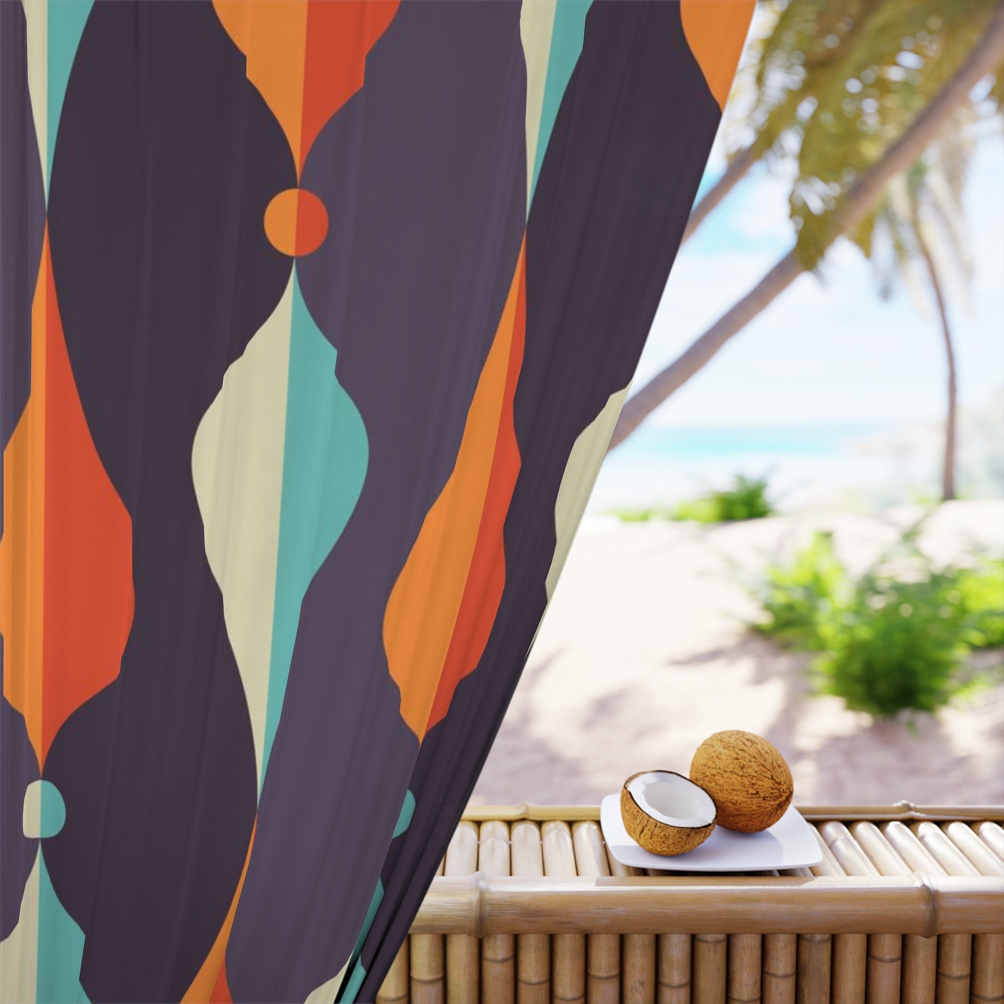 Mid Century Modern Window Curtains Geometric Groovy Wave Lanterns, Eggplant Purple, Orange, Mustard Yellow, Teal, Retro Home Mod Home Decor Home Decor Blackout / 50" × 84"