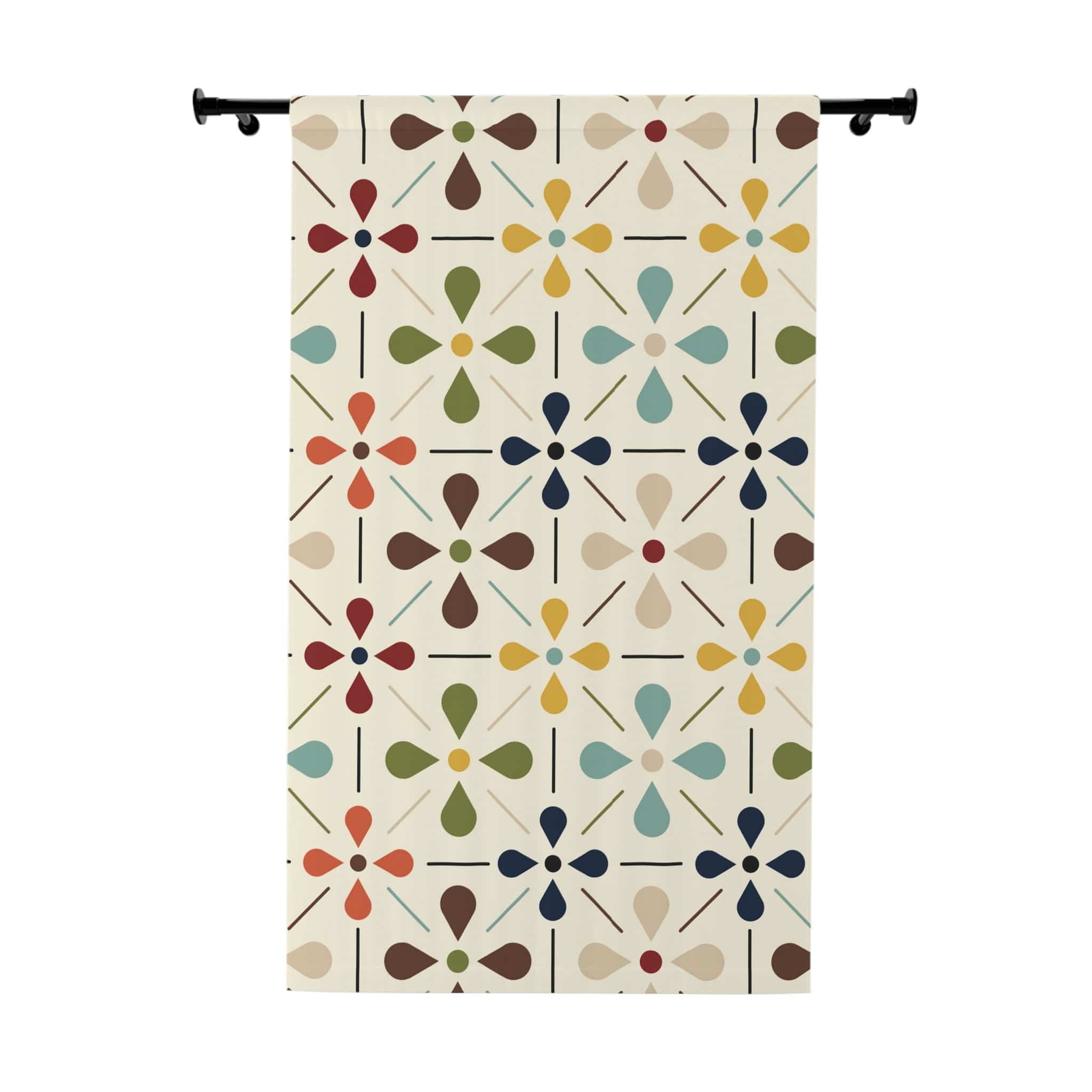 Mid Century Modern Window Curtains, Scandinavian Flower, Modern Retro Beige, Blue, Green, Orange, Brown, Window Curtains Home Decor Blackout / 50" × 84"