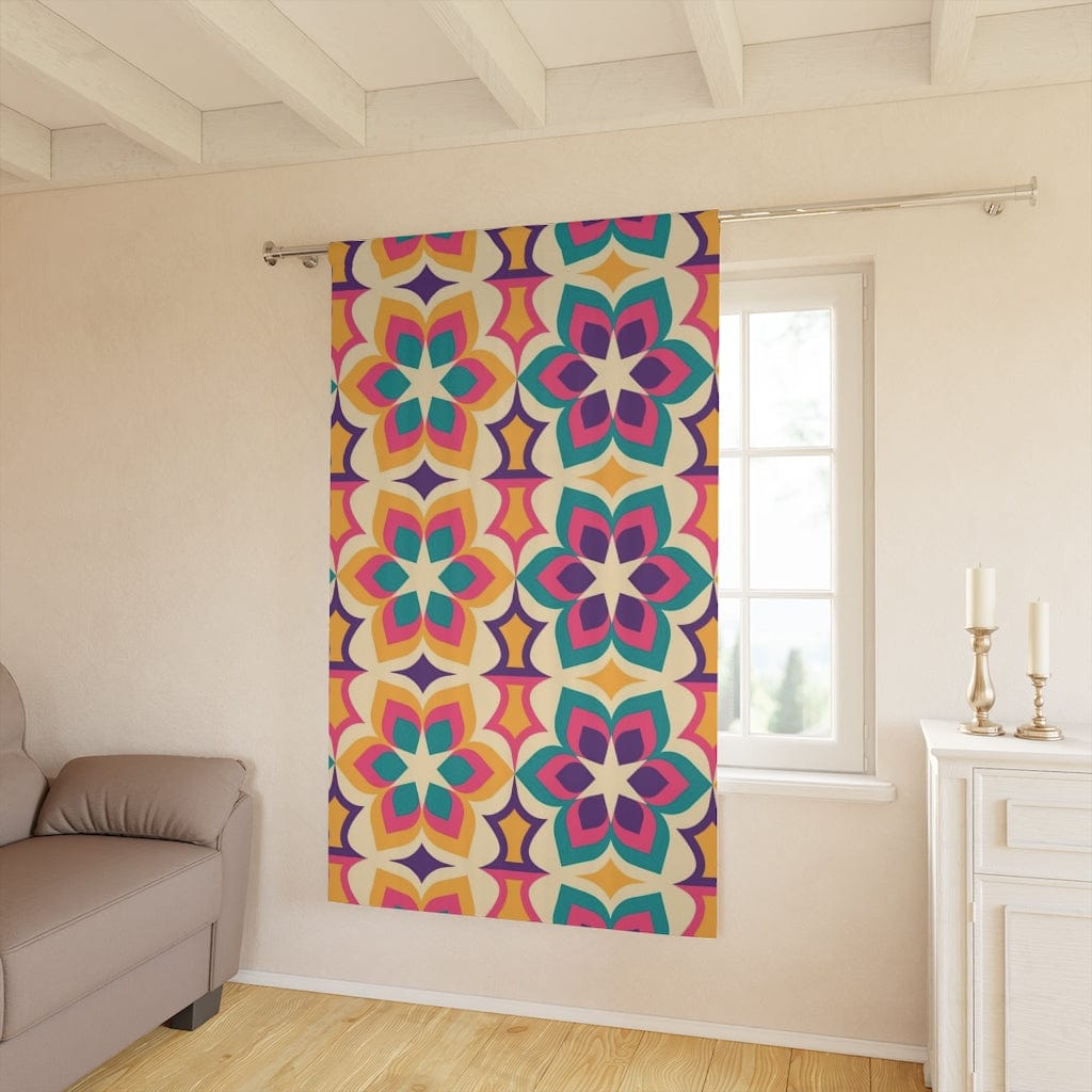 Mid Modern, Geometric, Purple, Yellow, Aqua, Pink, 1970's Mid Century Modern, Retro Window Curtains (1 Piece) Home Decor Blackout / 50" × 84"